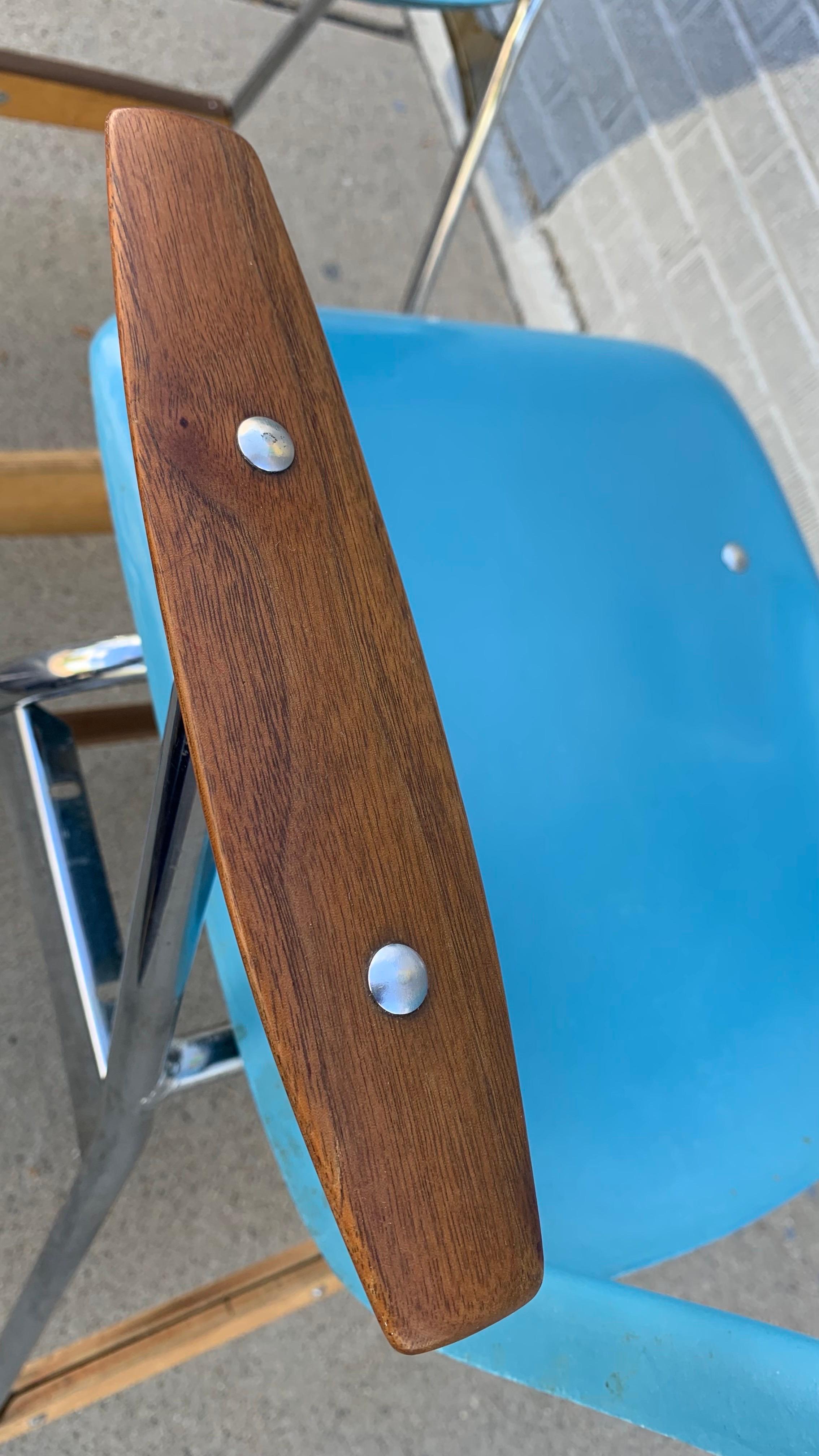 1963 Turquoise Fiberglass Brunswick Stools, pair For Sale 2