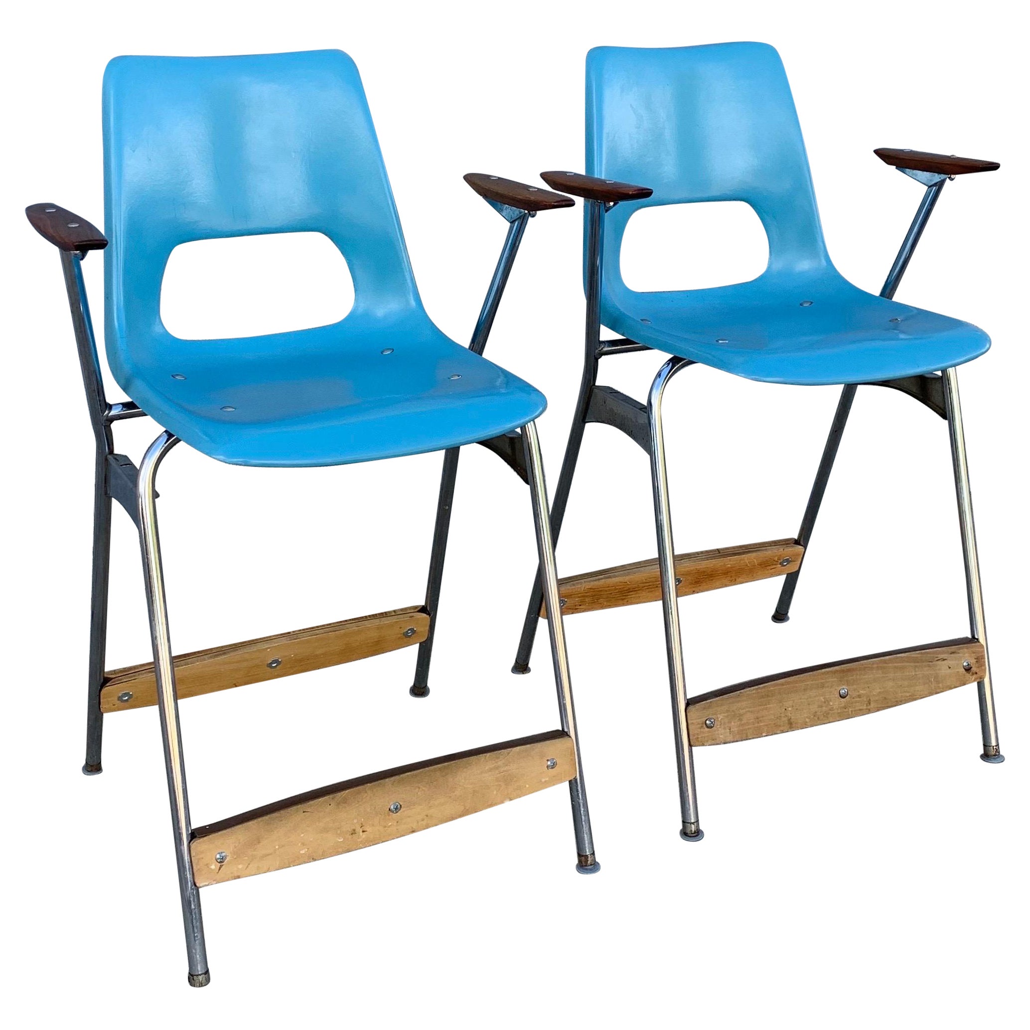 1963 Turquoise Fiberglass Brunswick Stools, pair For Sale