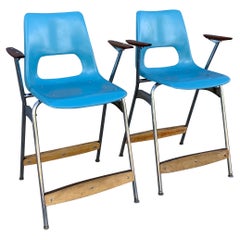 1963 Turquoise Fiberglass Brunswick Stools, pair