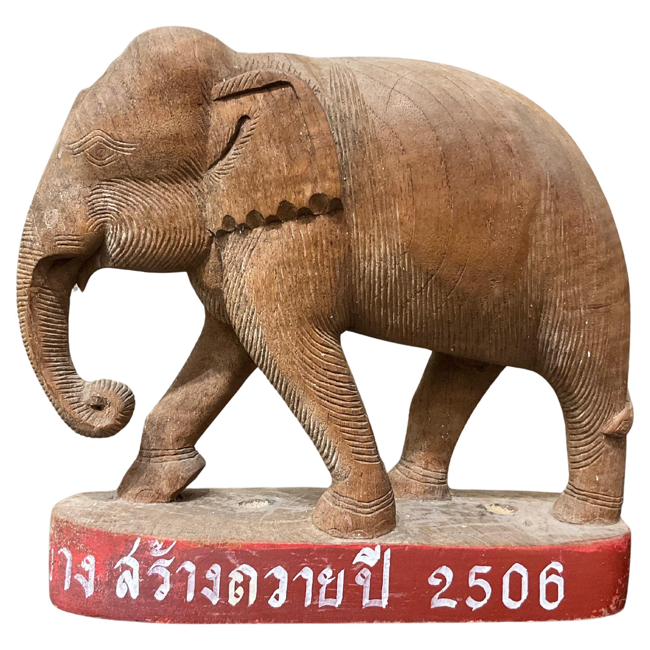 1963 Votive Teak Wood Elephant Figure (Chiang Mai, Thailand)