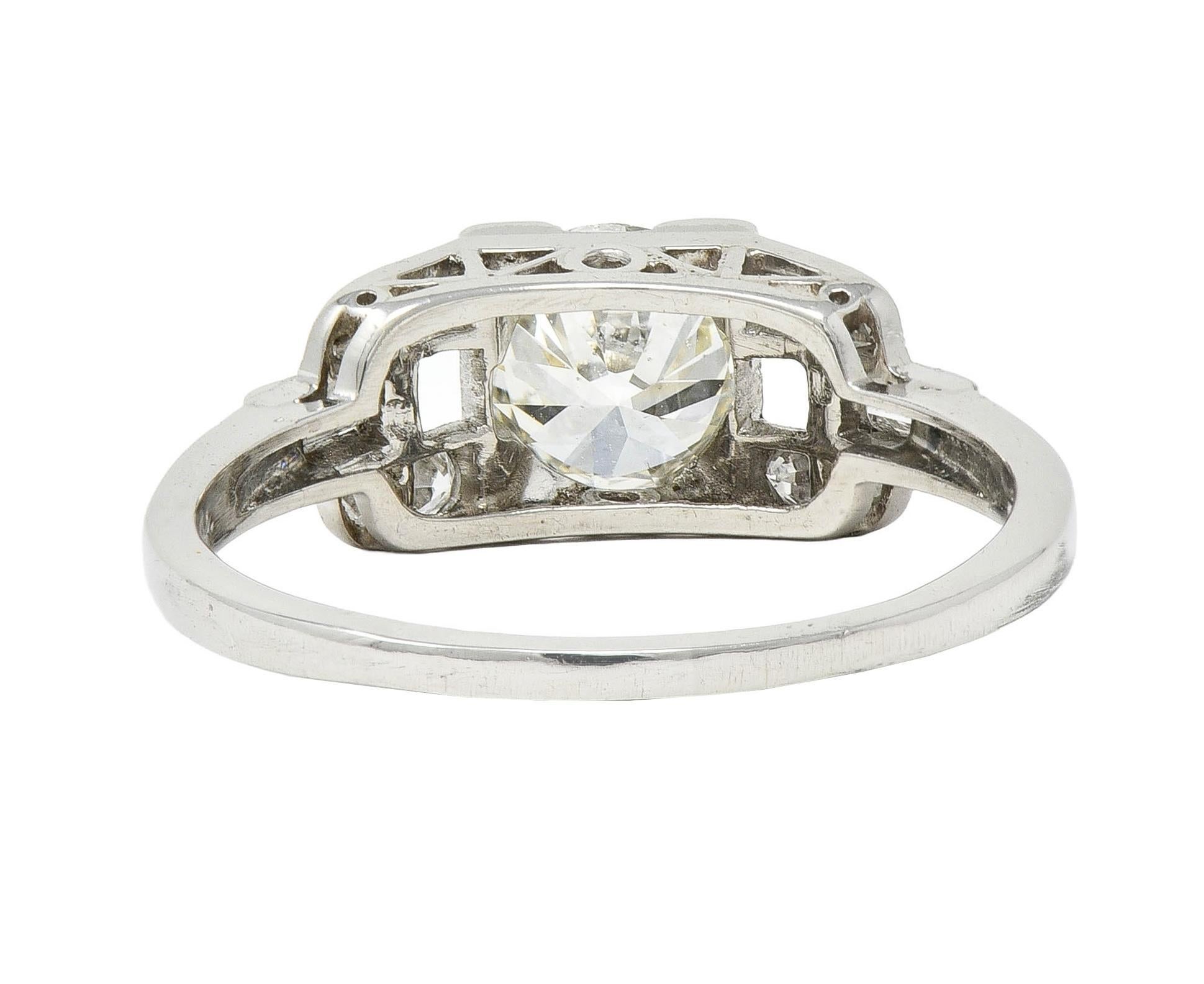 Women's or Men's 1964 1.07 CTW Diamond Platinum Vintage Buckle Engagement Ring For Sale