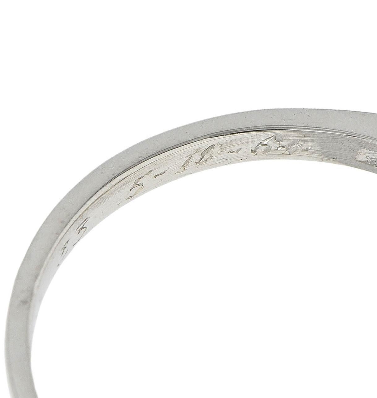 1964 1.07 CTW Diamond Platinum Vintage Buckle Engagement Ring For Sale 3