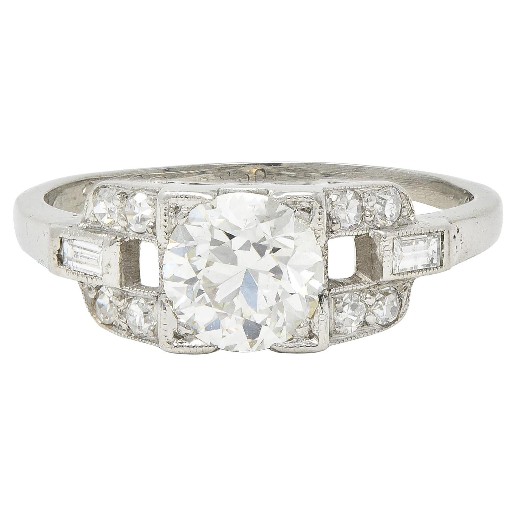 1964 1.07 CTW Diamond Platinum Vintage Buckle Engagement Ring