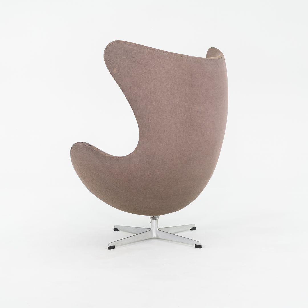1964 Arne Jacobsen Egg Lounge Chair and Ottoman with Brown Fabric Upholstery In Good Condition For Sale In Philadelphia, PA