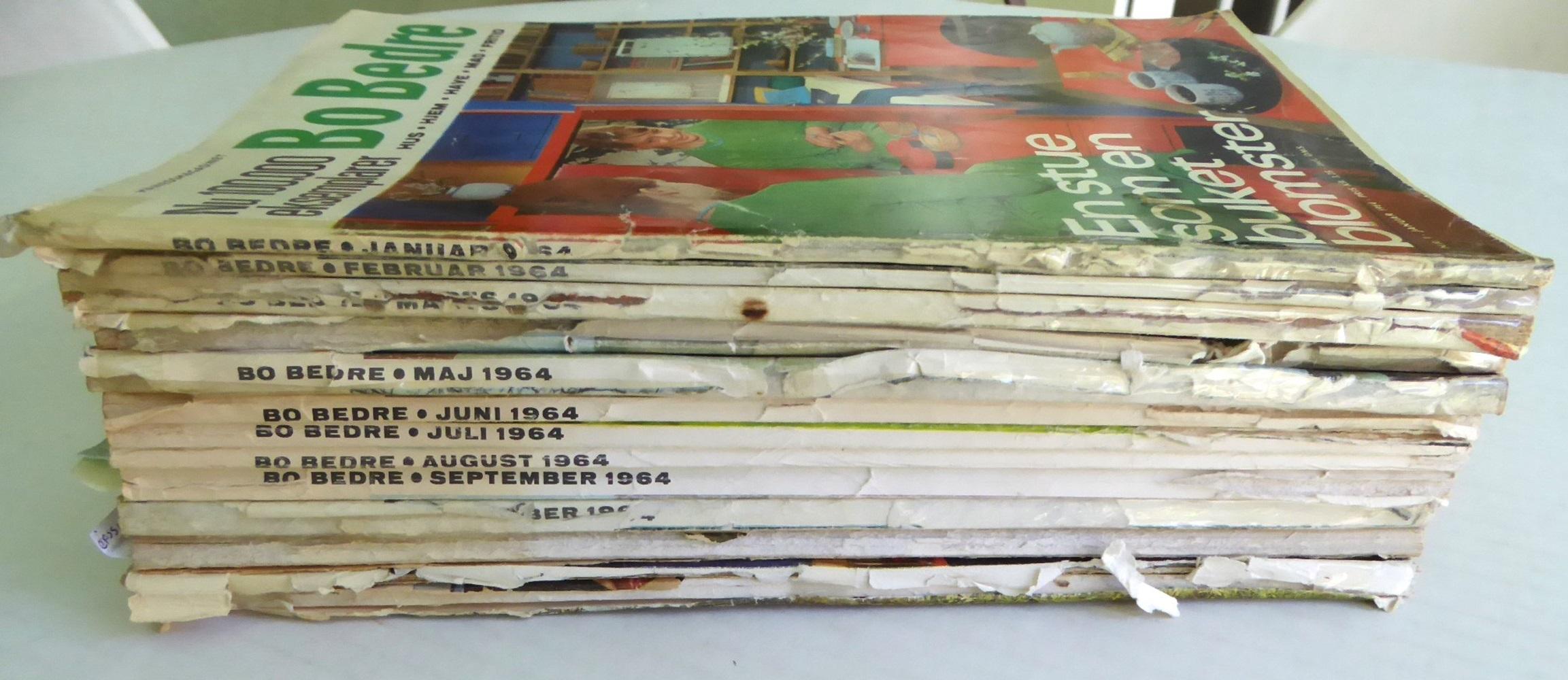 Twelve issues of the Year 1964 Bo Bedre (Live Better) Danish language vintage magazines of Home Style and Design.  First published in March 1961. The magazines are in the Danish language but pictures are very descriptive and informational.  There