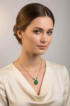 19.64 Karat kolumbianischer Smaragd Cabochon Diamant-Anhänger Halskette 18K