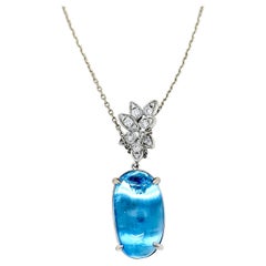 19,64 Karat Aquamarin Rund Diamant Weißgold Halskette