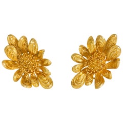 1964 Chaumet Gold Floral Ear Clips