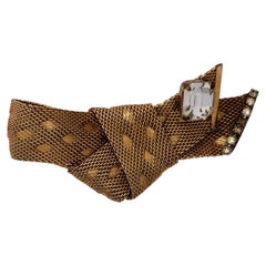 1964 Christian Dior Gold Mesh Knotted Brooch with Crystals