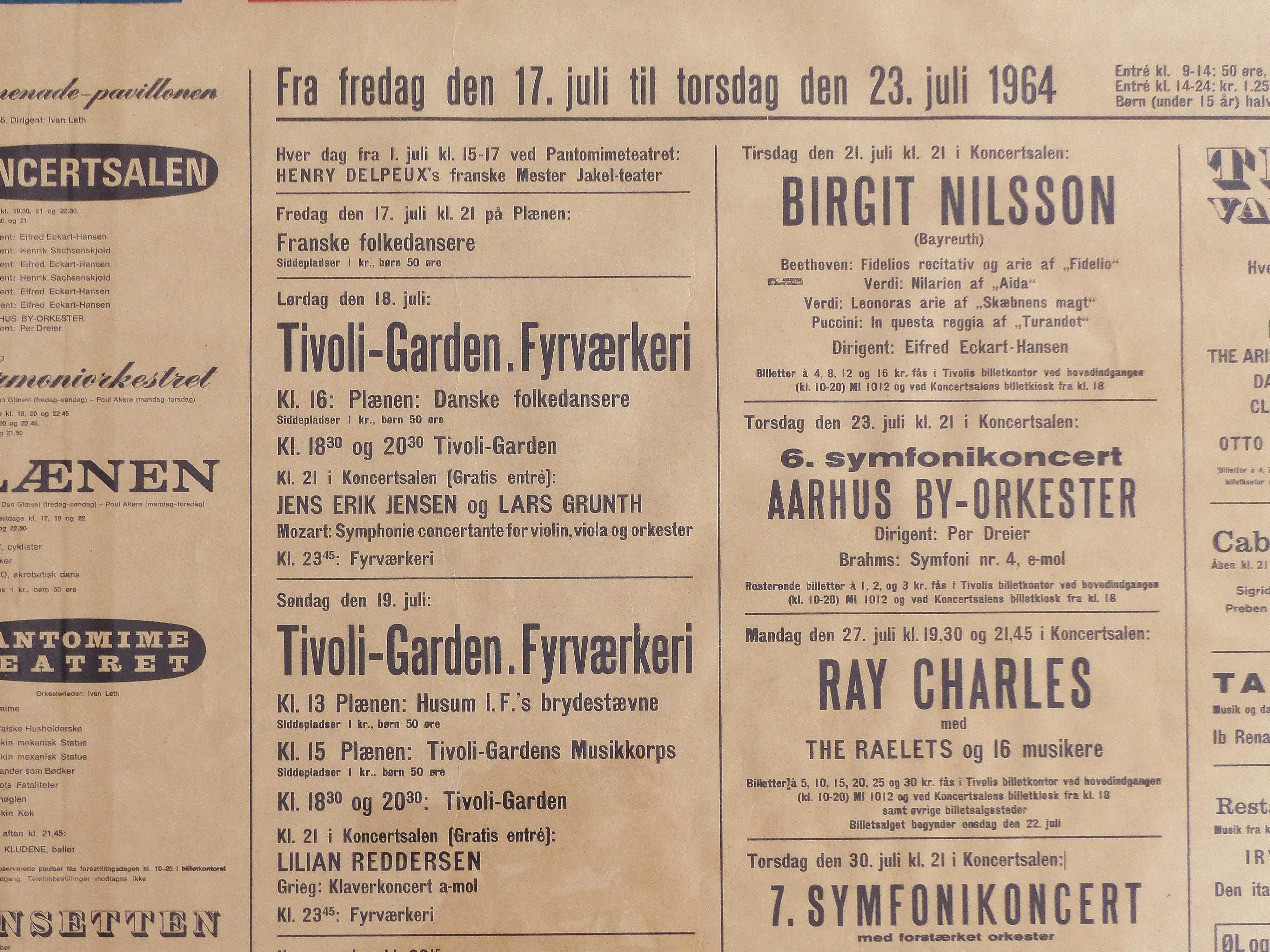 Mid-Century Modern 1964 Concert Poster from the Tivoli Gardens in Copenhagen, Denmark