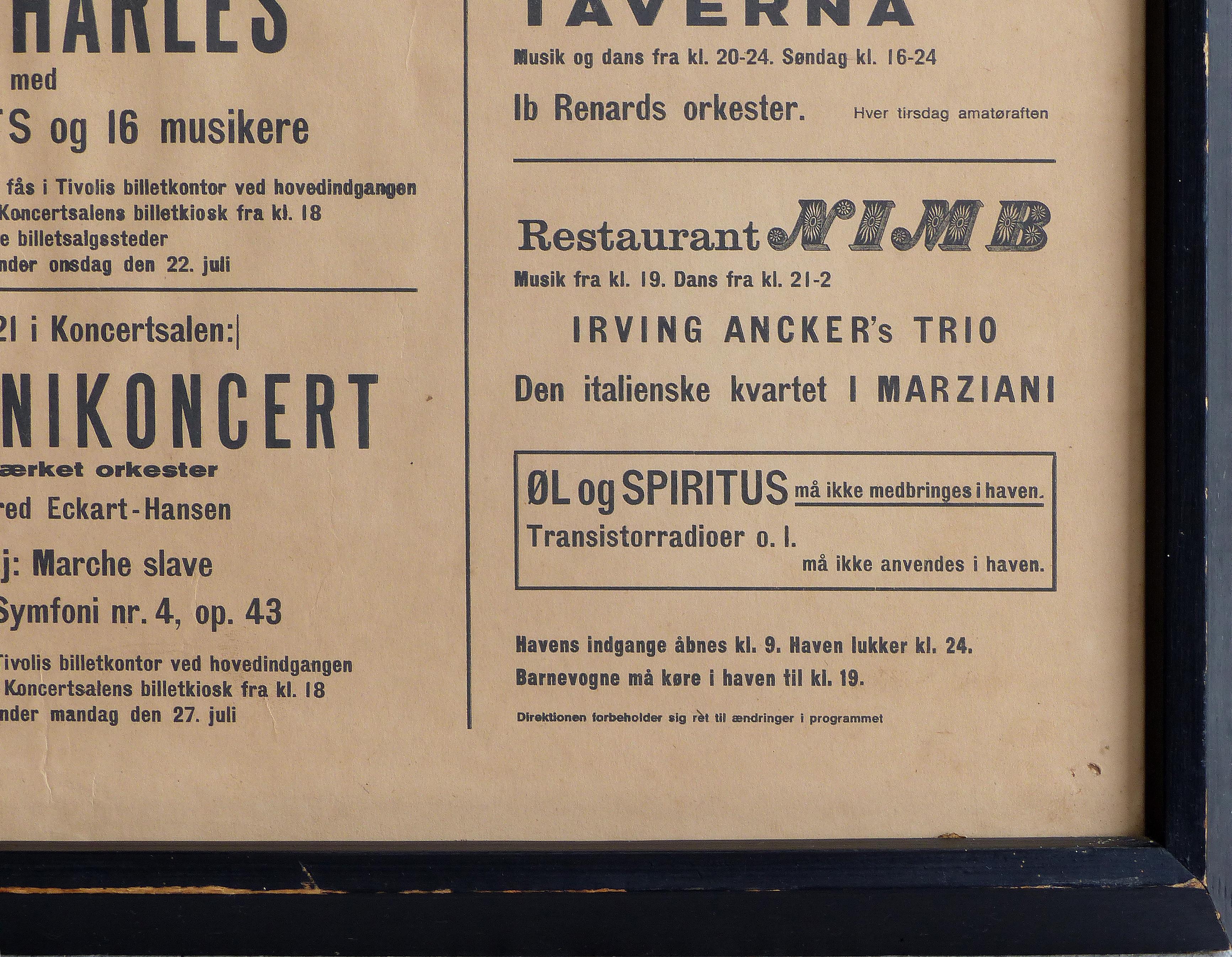 Danish 1964 Concert Poster from the Tivoli Gardens in Copenhagen, Denmark