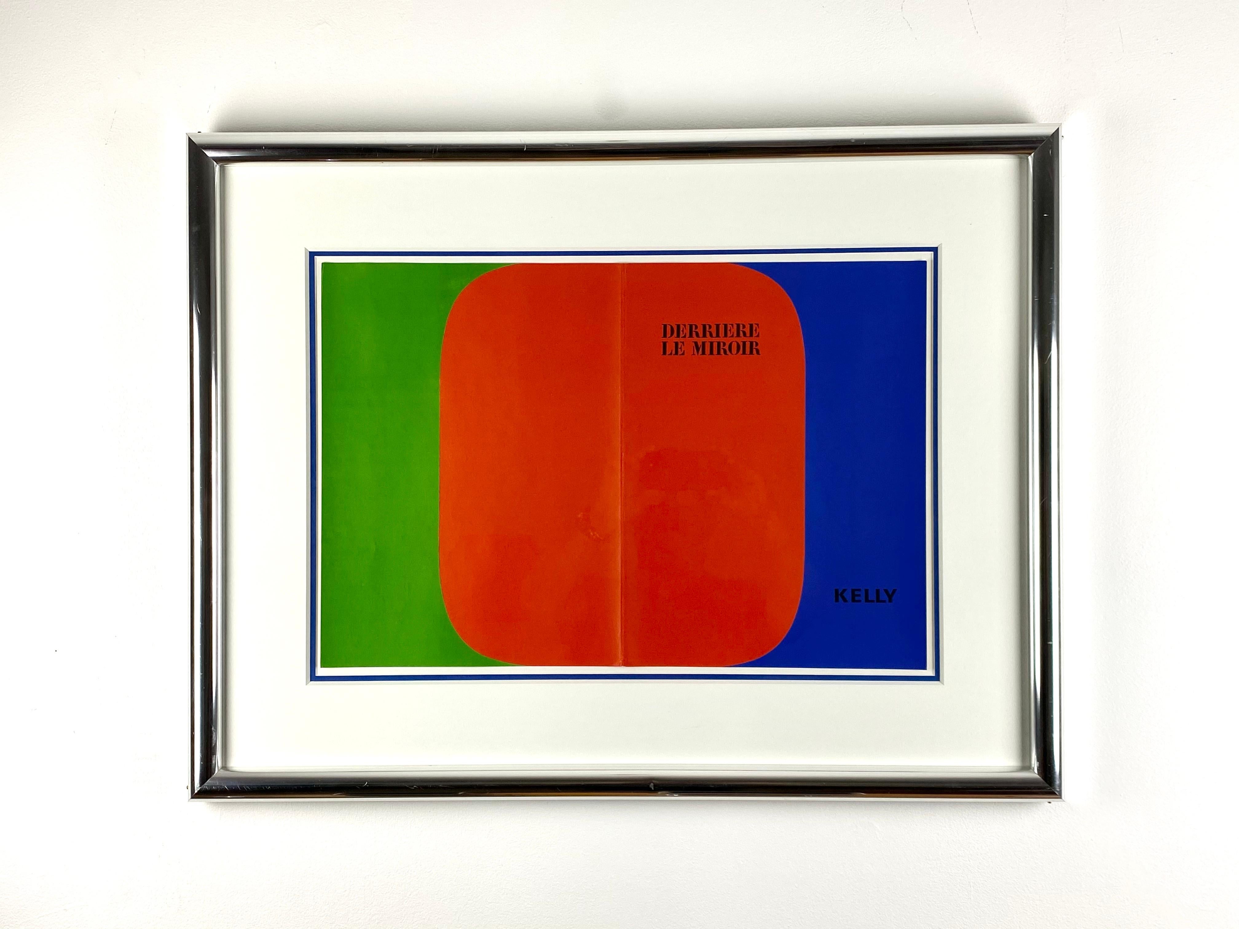 A color lithograph for the cover of Derrière le Miroir, number 149, designed by Ellsworth Kelly (American, 1923 – 2015). This unsigned three-color lithograph in green, red and blue displays the text “Derrière le Miroir” and “Kelly” to the right side