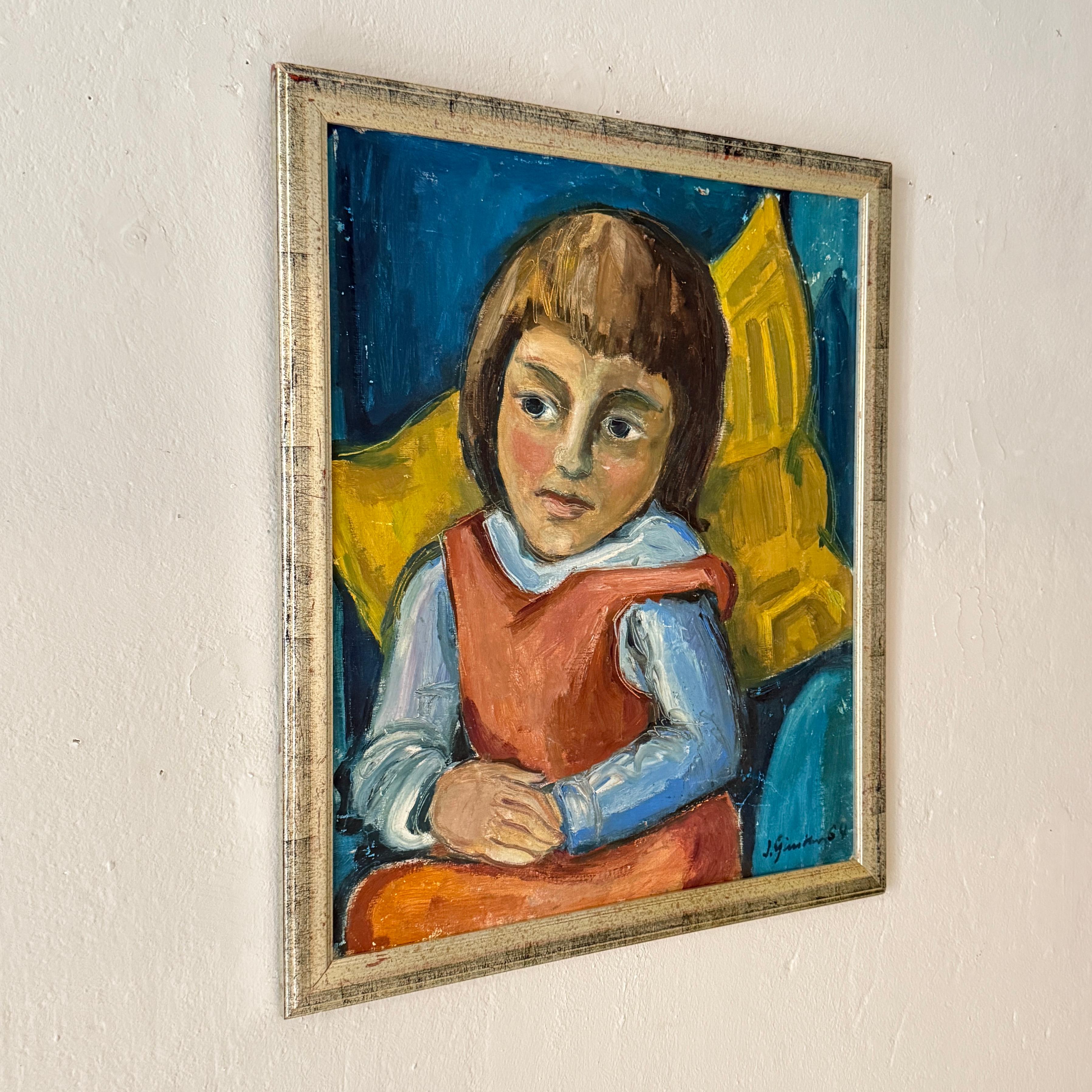 Expressionniste 1964 Portrait expressionniste d'une jeune fille  Peinture figurative du milieu du siècle en vente