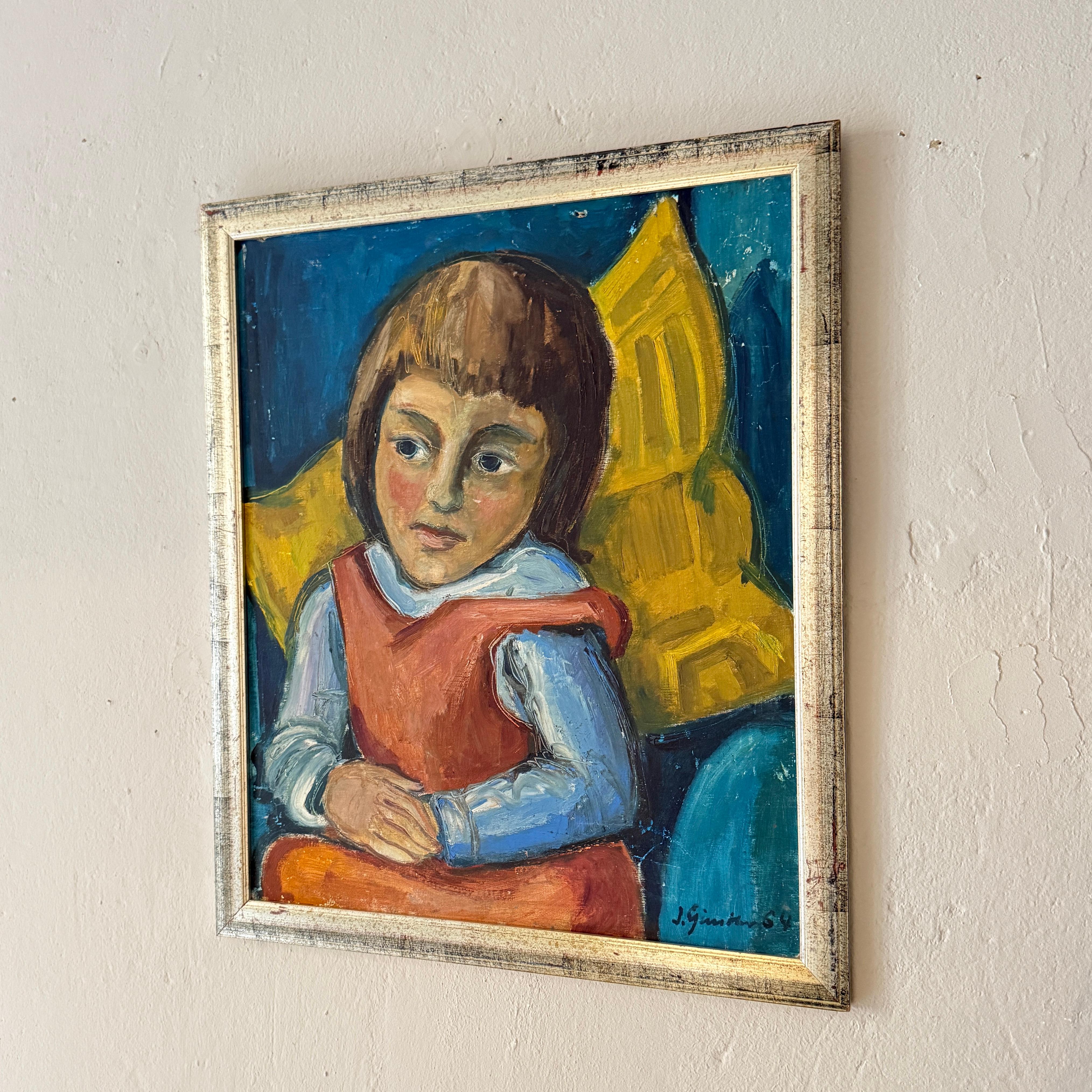 Allemand 1964 Portrait expressionniste d'une jeune fille  Peinture figurative du milieu du siècle en vente