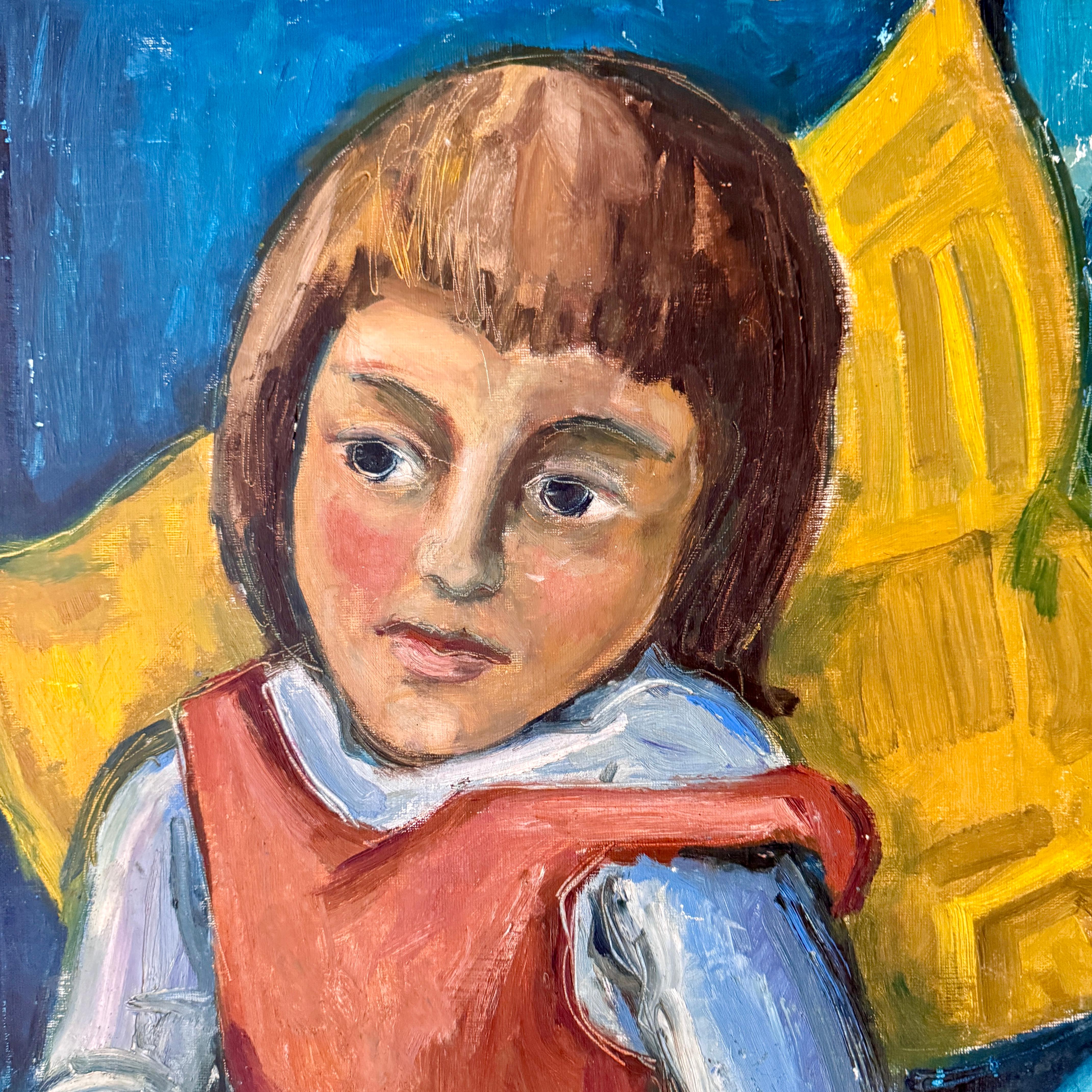 Milieu du XXe siècle 1964 Portrait expressionniste d'une jeune fille  Peinture figurative du milieu du siècle en vente