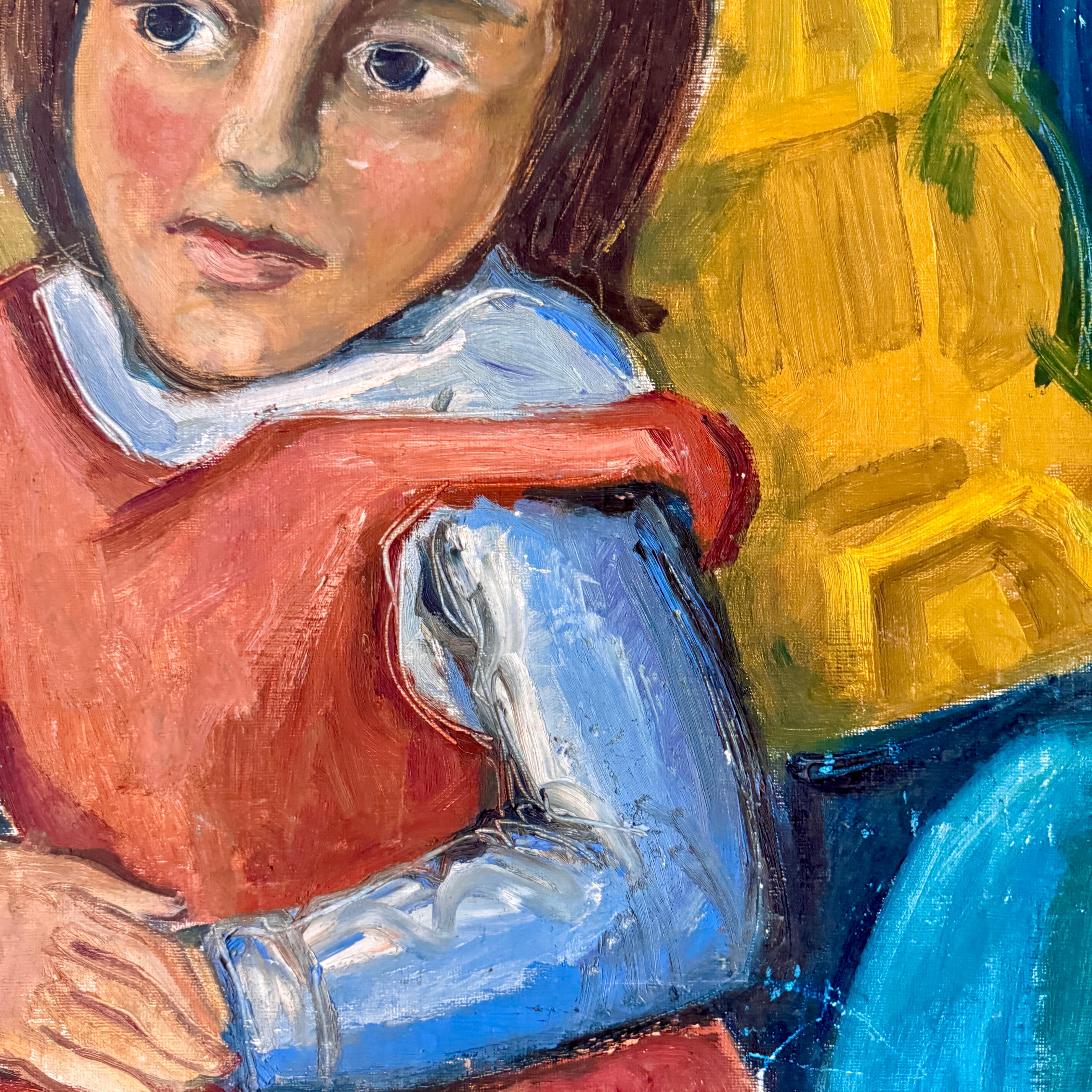 1964 Portrait expressionniste d'une jeune fille  Peinture figurative du milieu du siècle en vente 1
