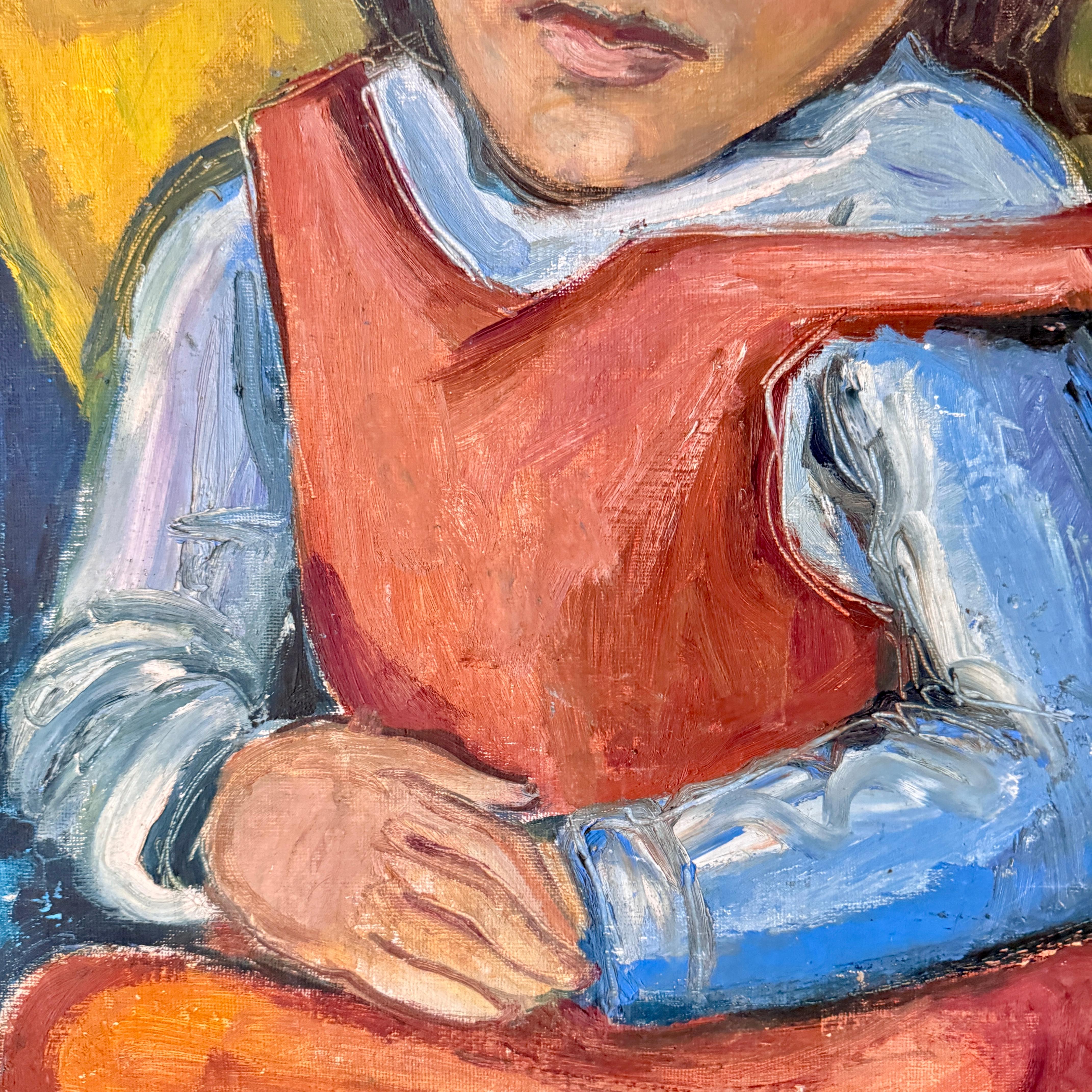 1964 Portrait expressionniste d'une jeune fille  Peinture figurative du milieu du siècle en vente 2