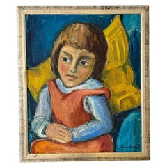 1964 Expressionist Portrait of a Young Girl  Mid-Century Figurative Painting