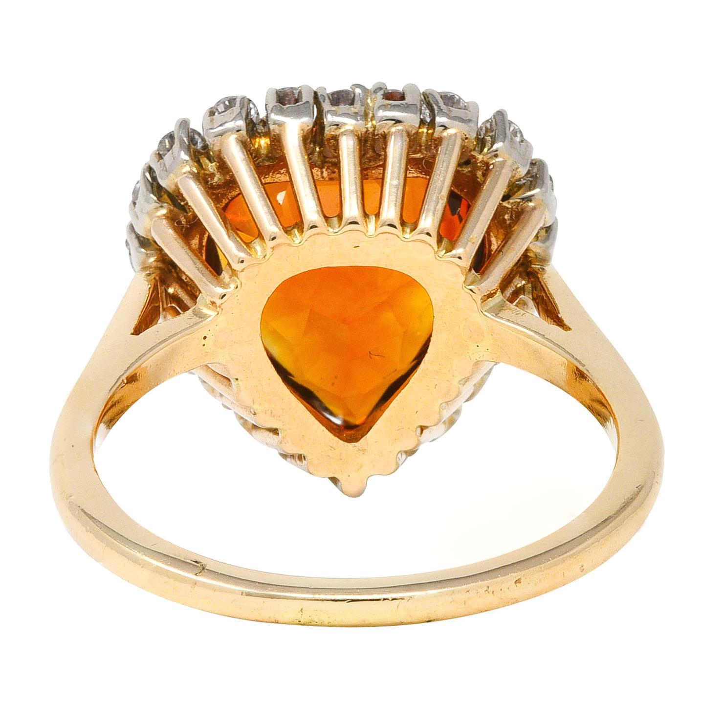 Heart Cut 1964 F. & F. Felger Citrine Diamond 14 Karat Two-Tone Gold Heart Halo Ring