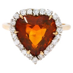 1964 F. & F. Felger Citrine Diamond 14 Karat Two-Tone Gold Heart Halo Ring