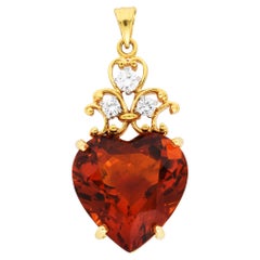 1964 Felger Inc. Citrine Diamond Platinum 18 Karat Gold Heart Pendant