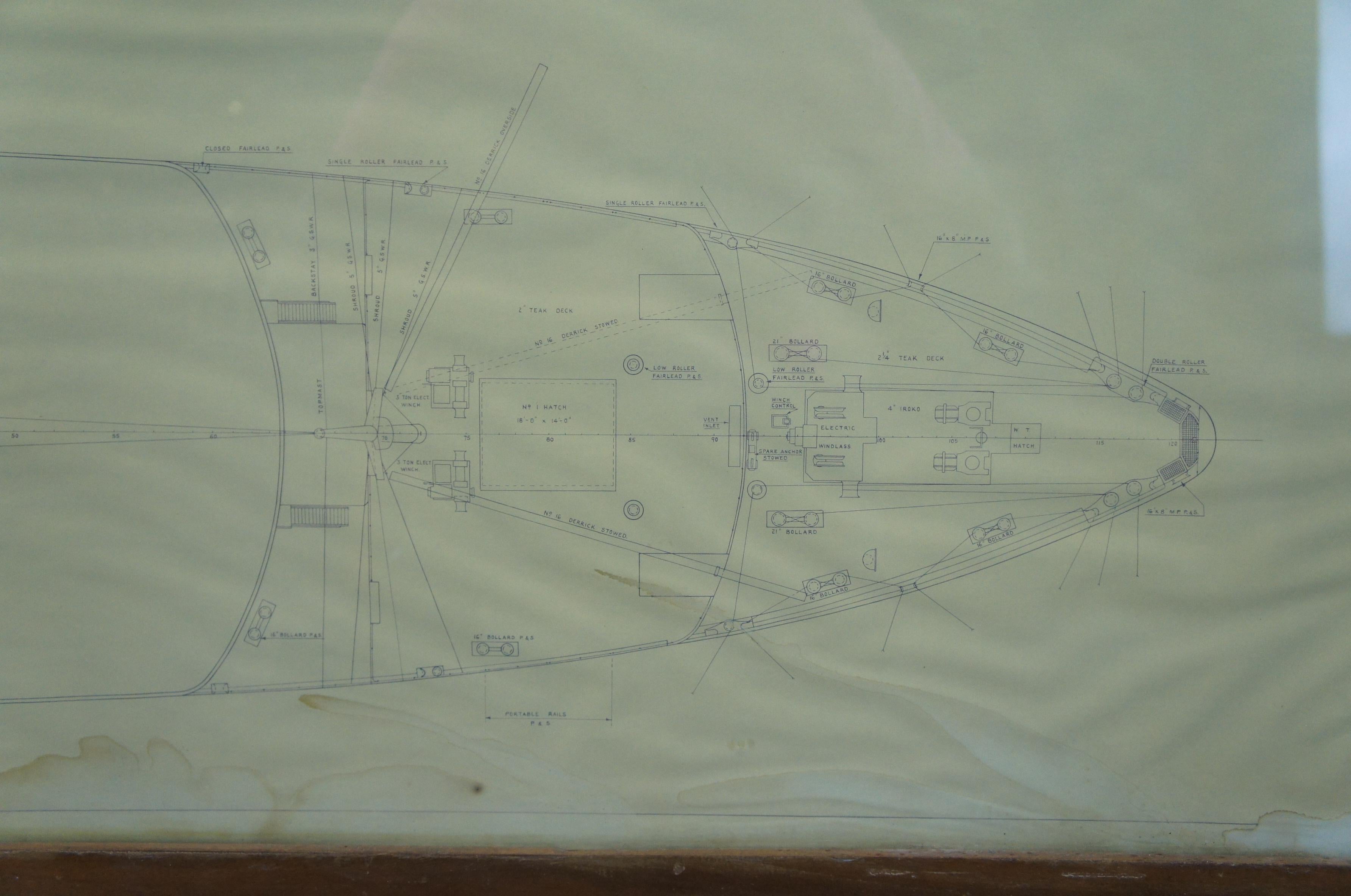 Paper 1964 Harland & Wolff Boat Ship Martime Naval Blueprint Diagram Rigging Plans