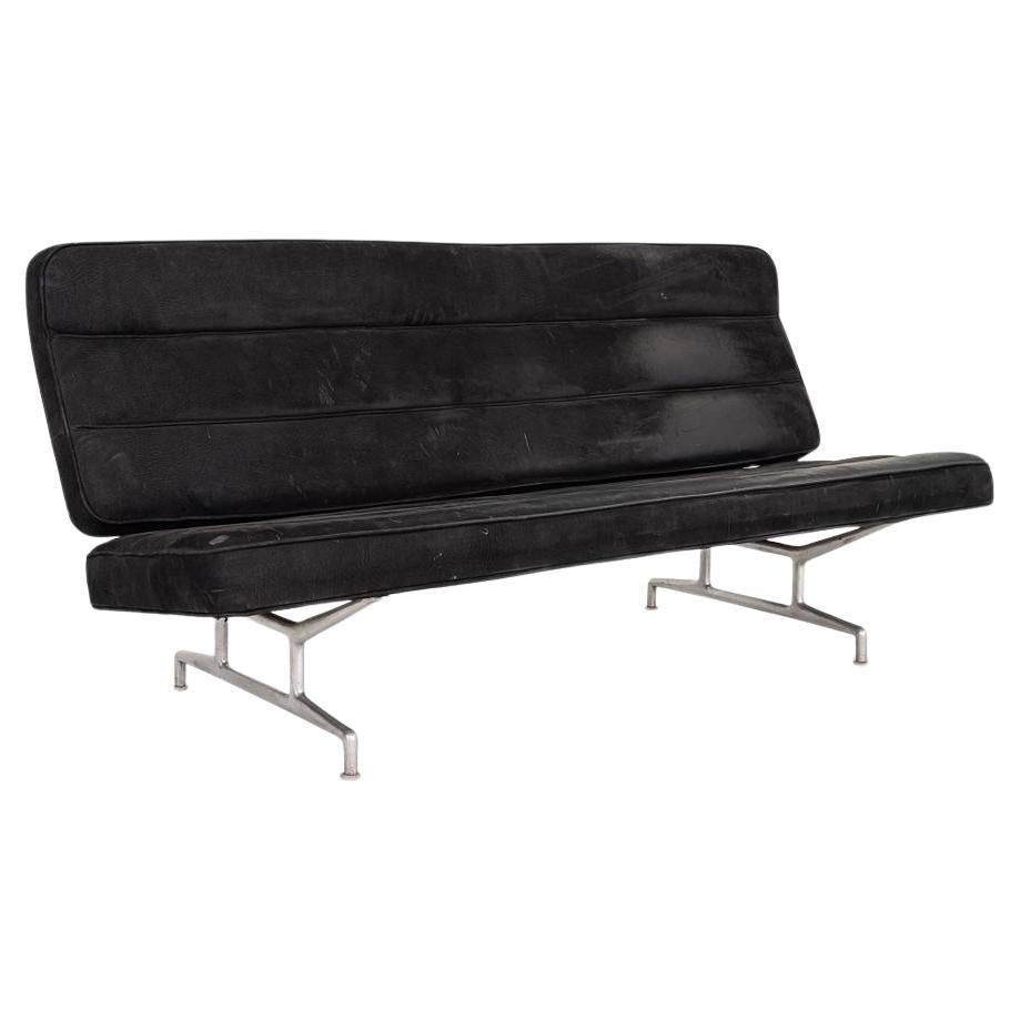 1964 Herman Miller Eames 3473 Three Seat Sofa with Black Nubuck Leather For Sale