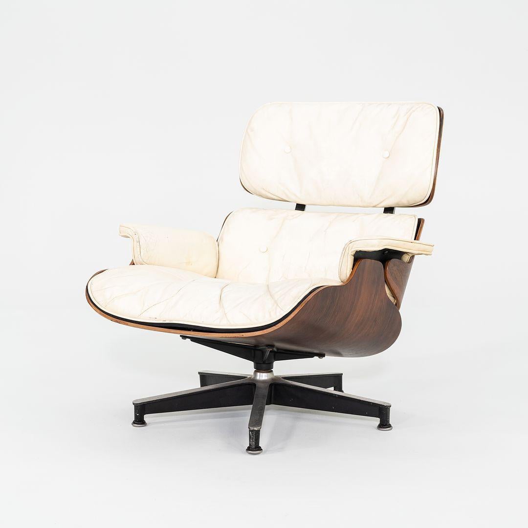 Modern 1964 Herman Miller Eames Lounge Chair and Ottoman in Rosewood and White Leather For Sale