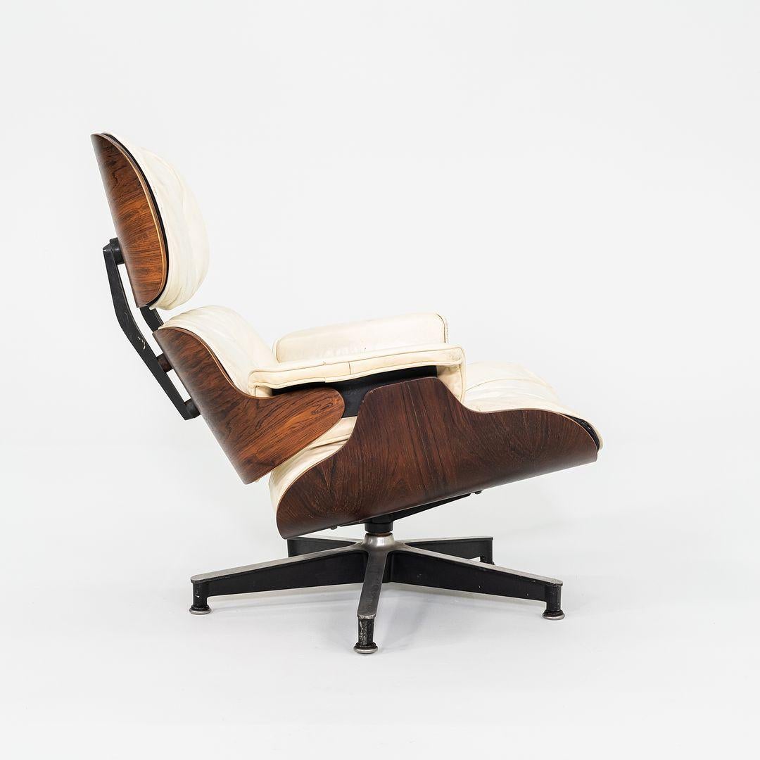 American 1964 Herman Miller Eames Lounge Chair and Ottoman in Rosewood and White Leather For Sale