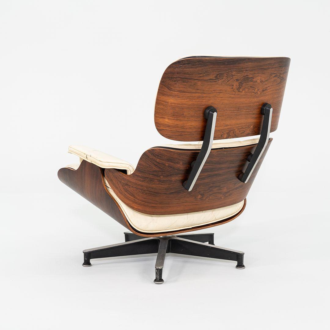 Aluminum 1964 Herman Miller Eames Lounge Chair and Ottoman in Rosewood and White Leather For Sale