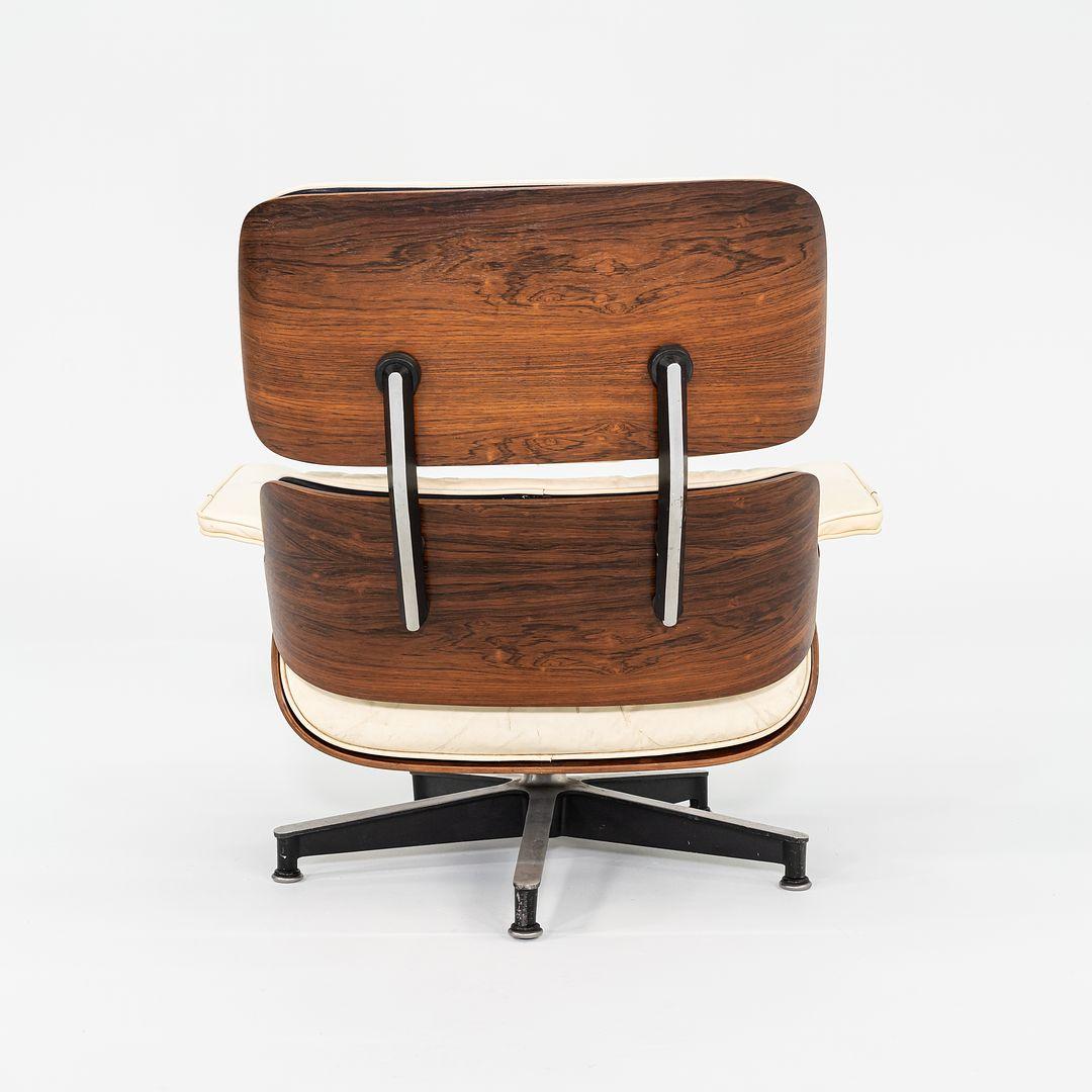 1964 Herman Miller Eames Lounge Chair and Ottoman in Rosewood and White Leather For Sale 1