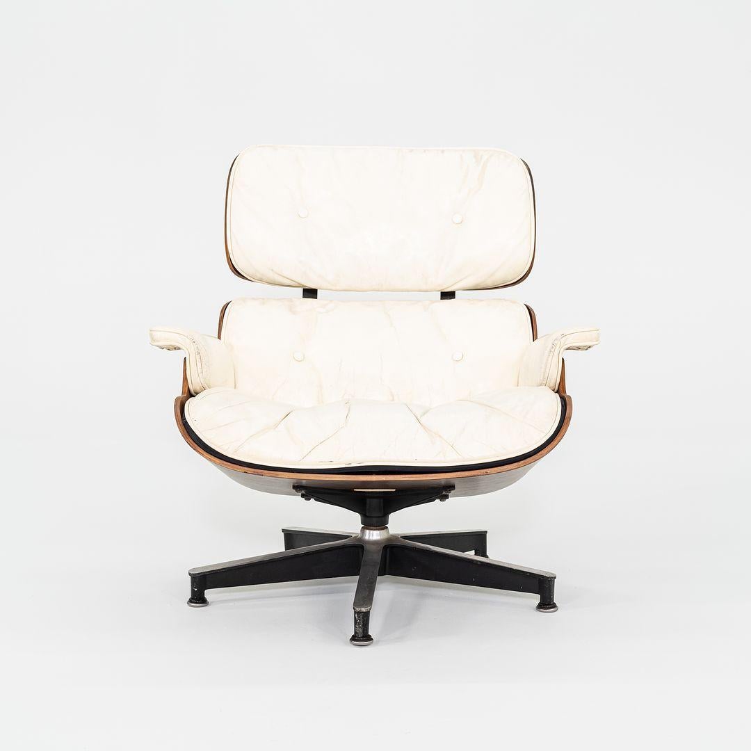 1964 Herman Miller Eames Lounge Chair and Ottoman in Rosewood and White Leather For Sale 2