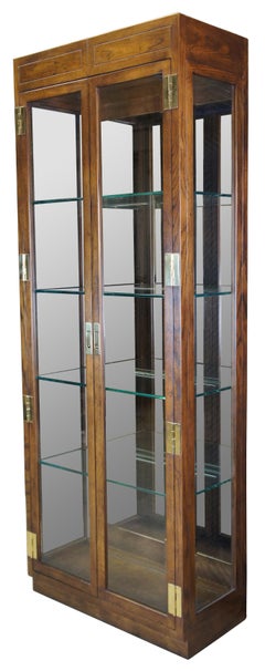 1964 Mid Century Henredon Scene One Oak Campaign Curio Display Cabinet Vitrine
