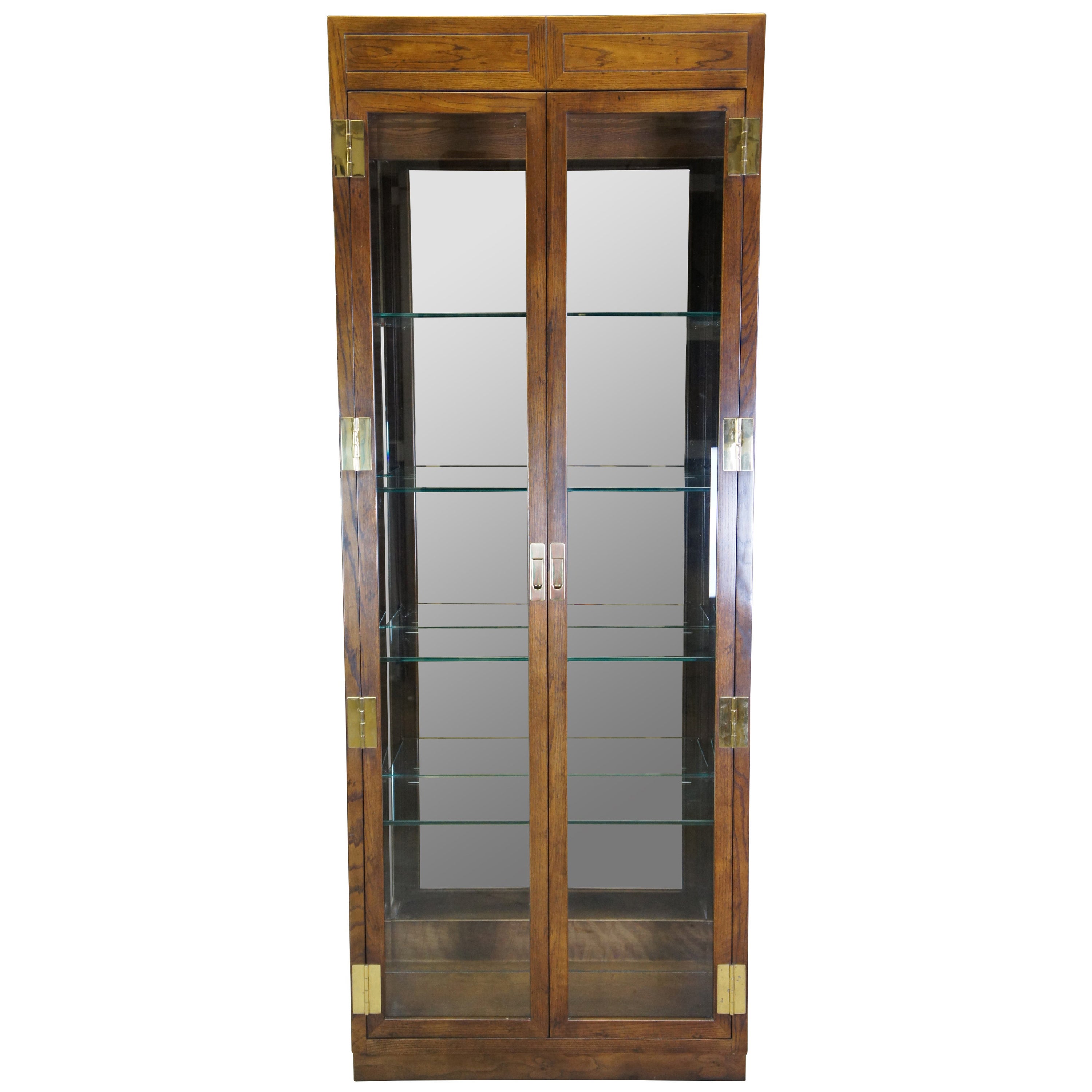 1964 Mid Century Henredon Scene One Oak Campaign Curio Display Cabinet Vitrine