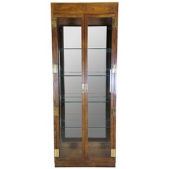 1964 Mid Century Henredon Scene One Oak Campaign Curio Display Cabinet Vitrine
