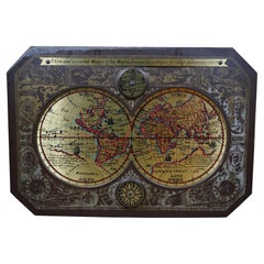 1964 Mid Century Masketeers Inc Wood & Brass Mappe of the World 1628 Map 44" (Carte du monde 1628)
