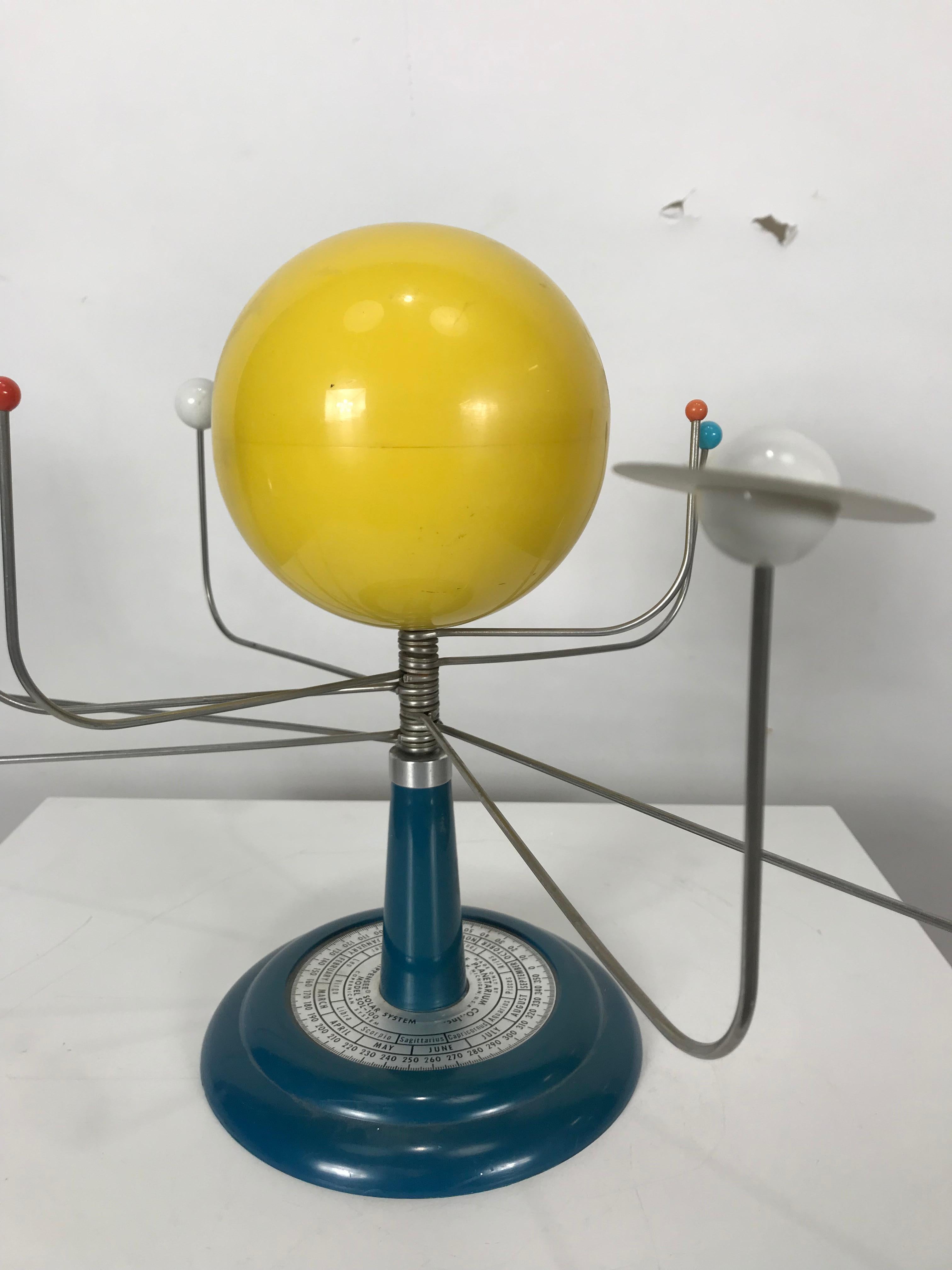 1964 Moderenist Trippensee solar system planetarium, model SOL-100. Amazing midcentury design, early plastic, large sun and 10 planetary colorful bodies.