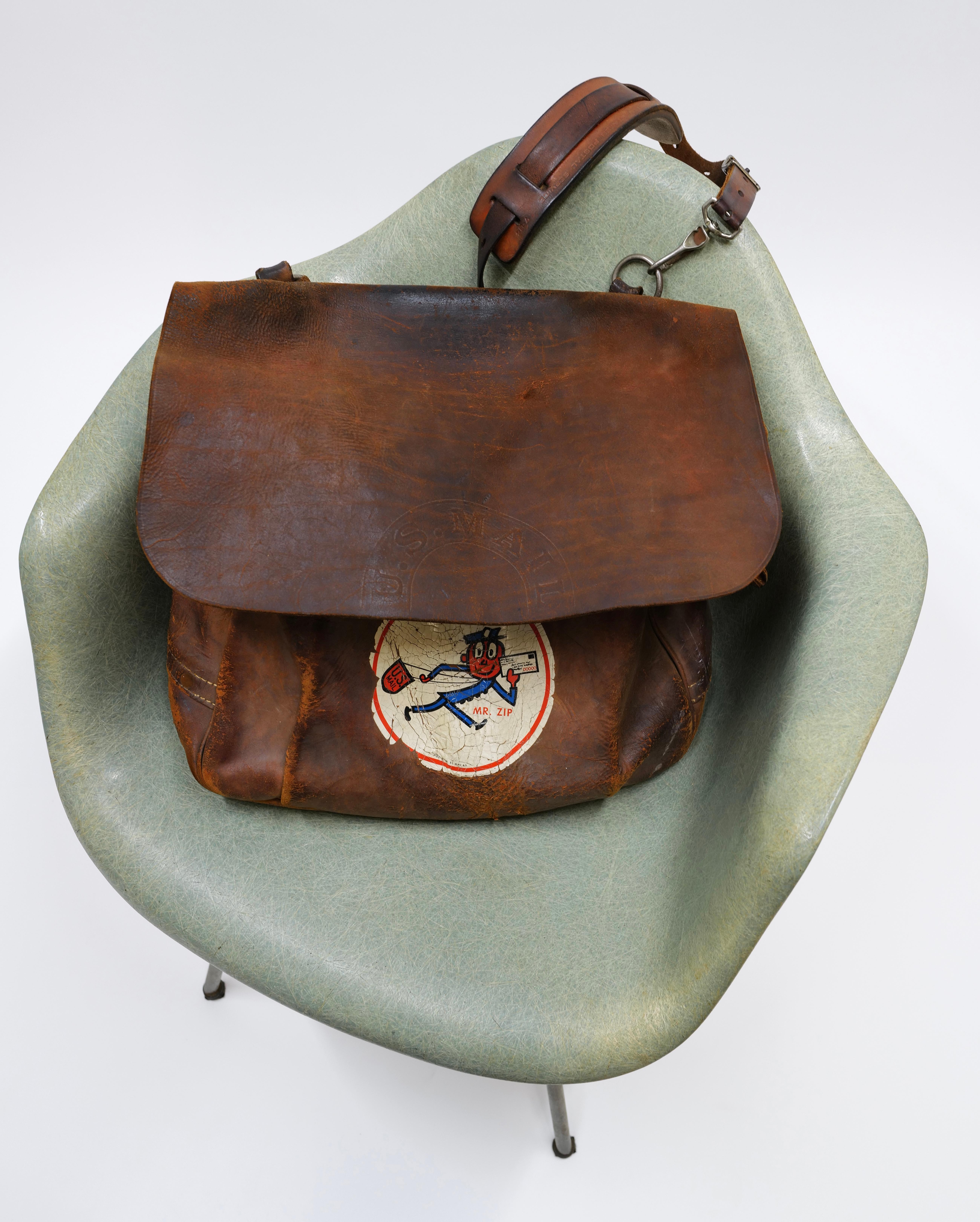 Mid-Century Modern 1964 Mr. Zip Leather Postal Sling Bag For Sale