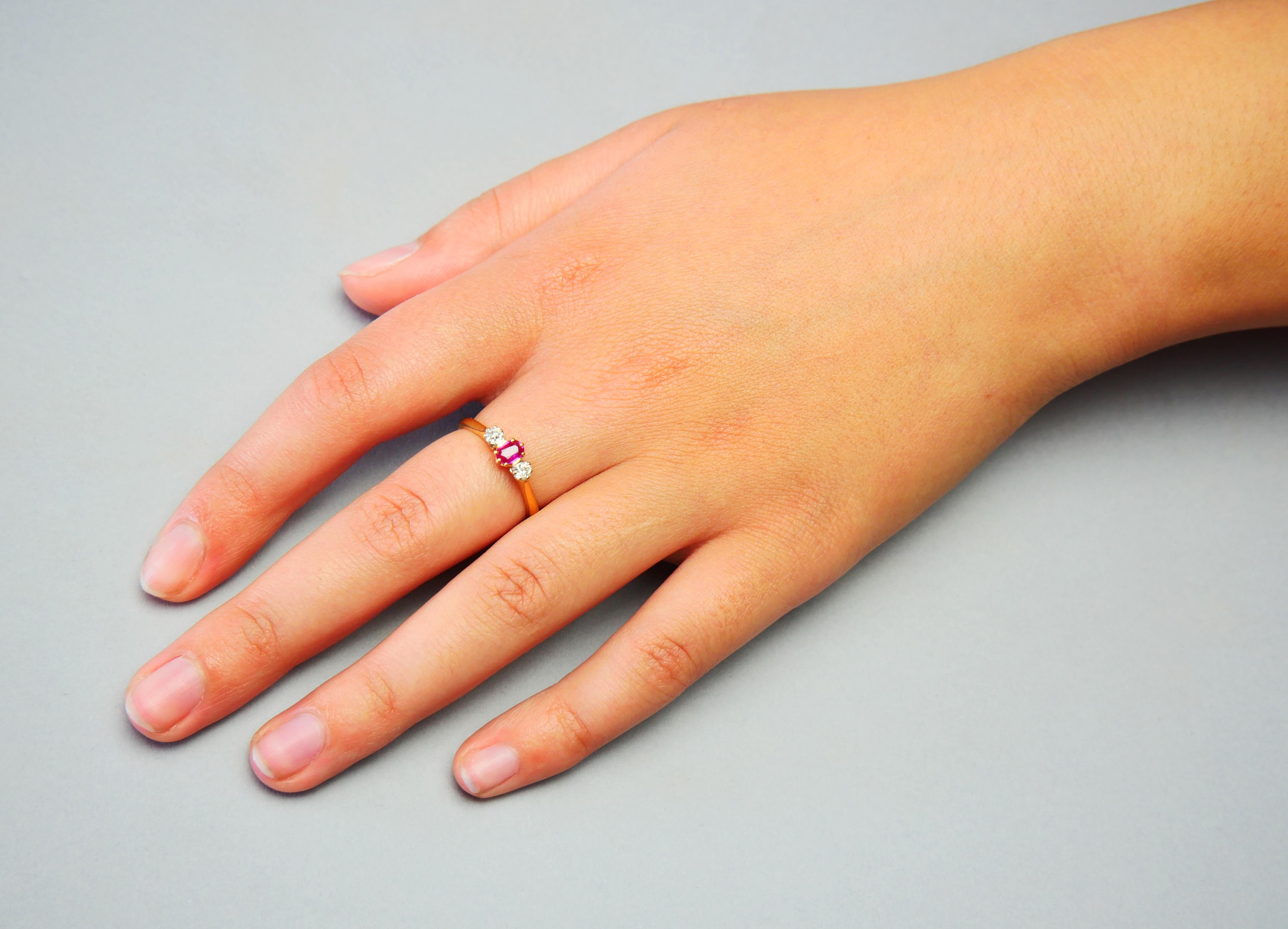 Oval Cut 1964 Nordic Ring 0.3 ct Ruby 0.22ctw Diamonds solid 18K Gold Ø 7.5 US/ 2.5gr For Sale