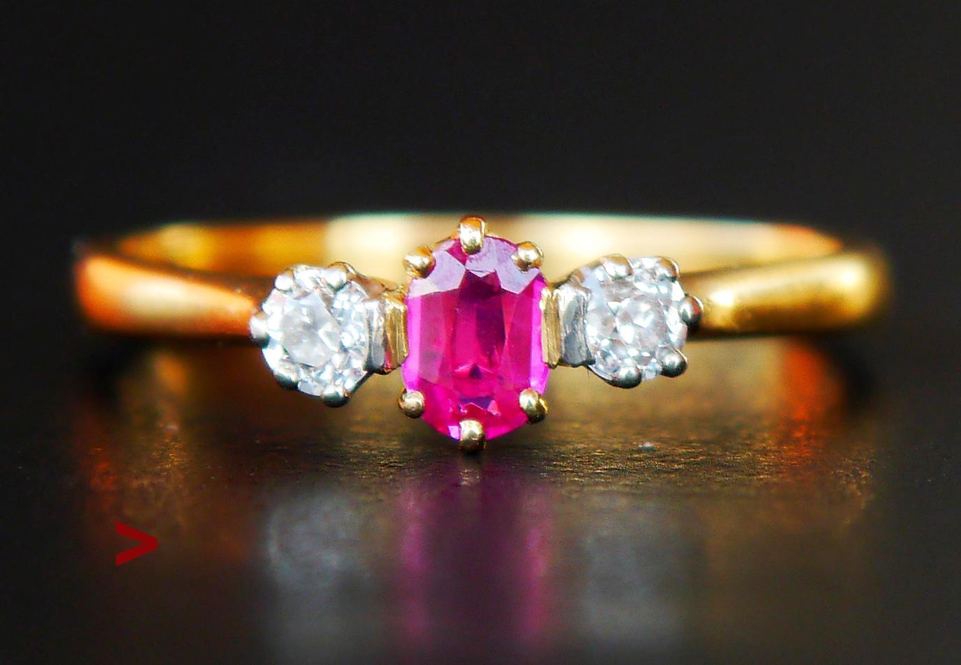 Women's 1964 Nordic Ring 0.3 ct Ruby 0.22ctw Diamonds solid 18K Gold Ø 7.5 US/ 2.5gr For Sale