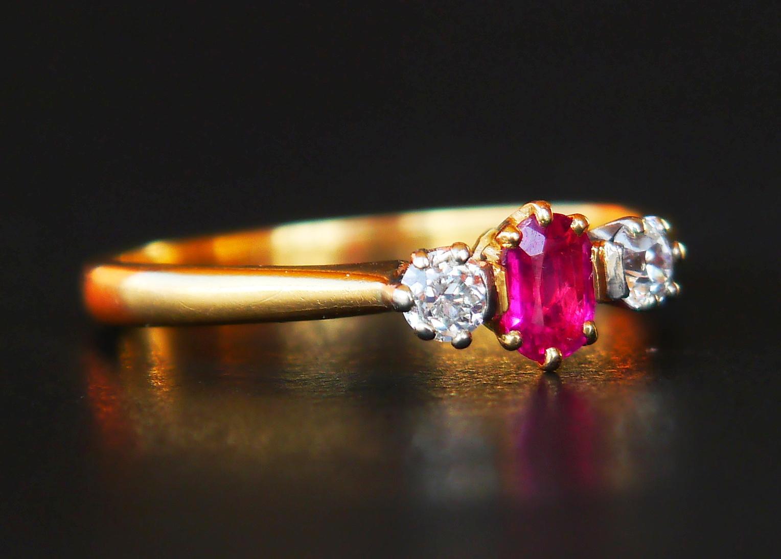 1964 Nordic Ring 0.3 ct Ruby 0.22ctw Diamonds solid 18K Gold Ø 7.5 US/ 2.5gr For Sale 1