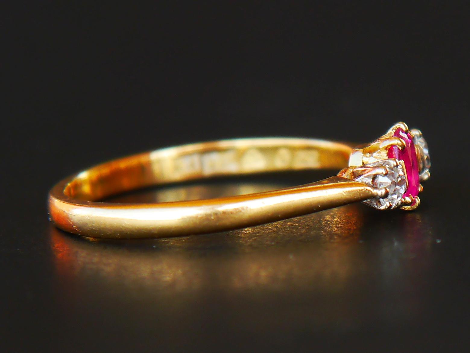 1964 Nordic Ring 0.3 ct Ruby 0.22ctw Diamonds solid 18K Gold Ø 7.5 US/ 2.5gr For Sale 2