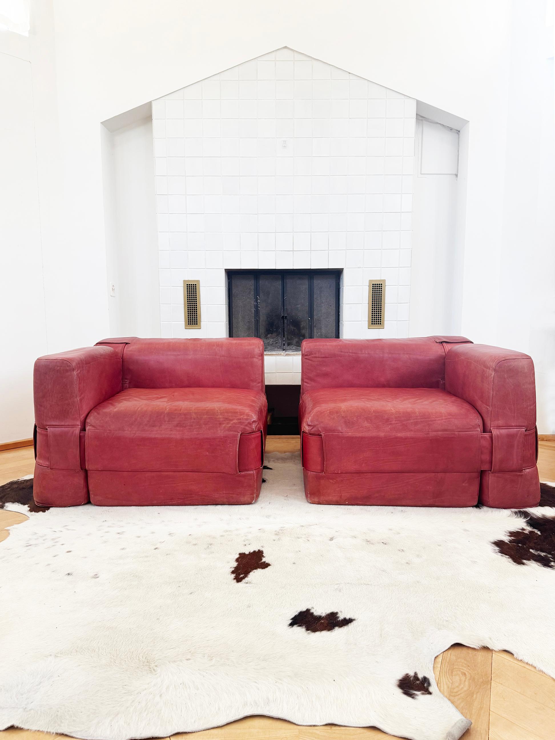 1964 Original 932-Quartet Canapé sectionnel en cuir Mario Bellini pour Cassina 2pcs Bon état - En vente à Basel, BS