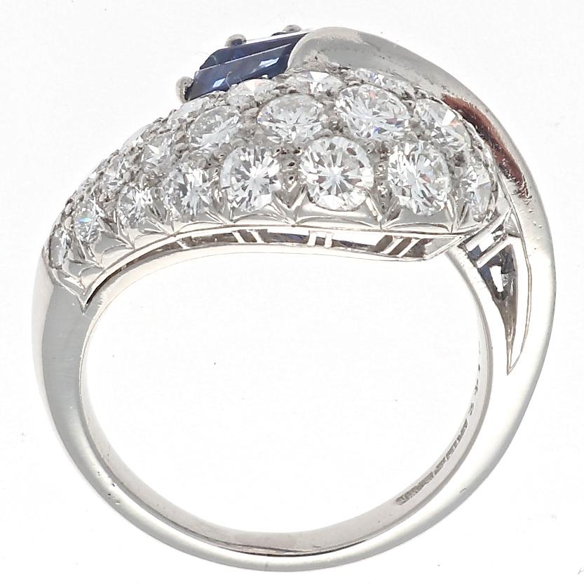 1964 Oscar Heyman Brothers Sapphire Diamond Platinum Ring In Excellent Condition In Beverly Hills, CA