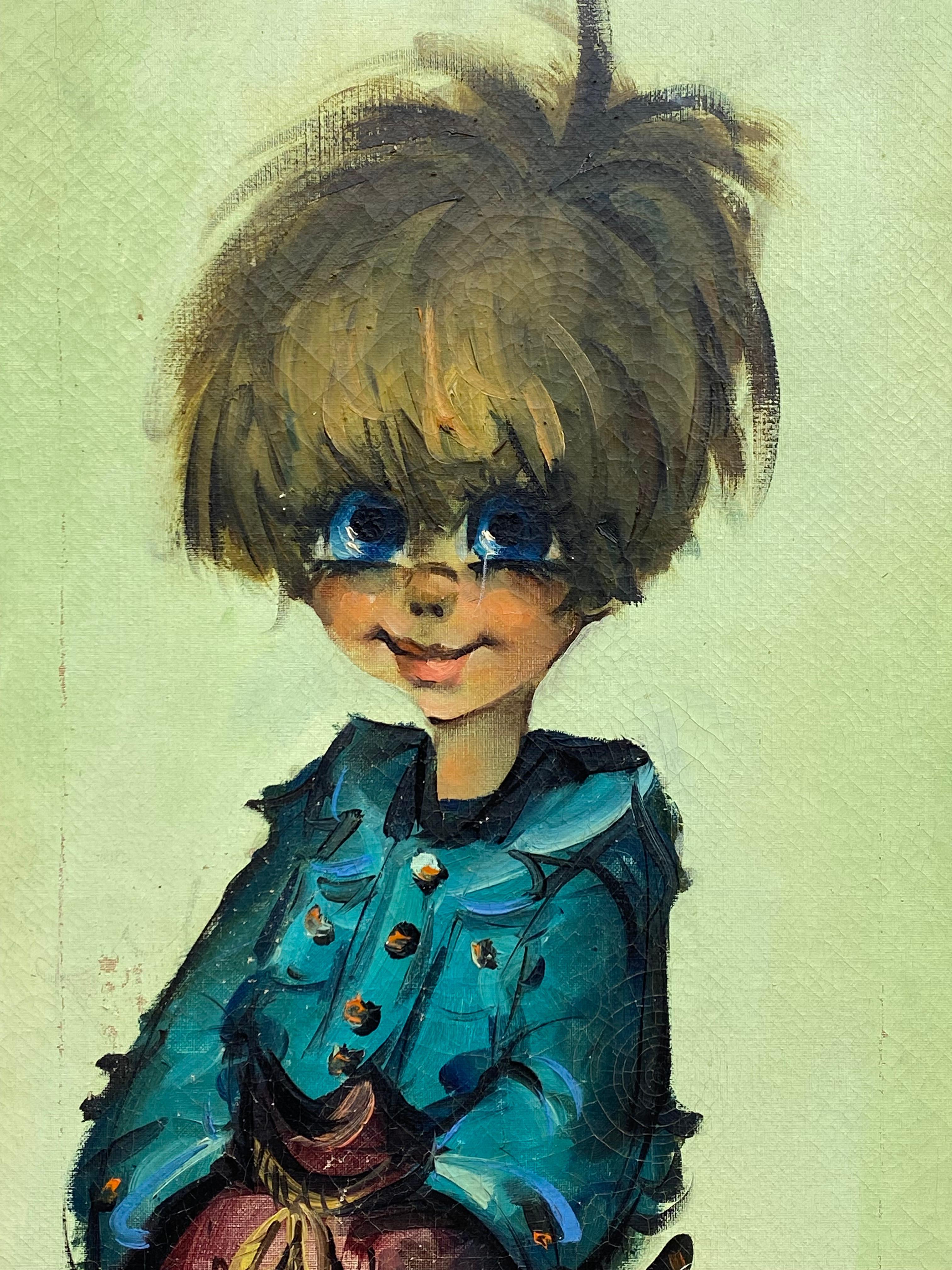 1964 Pinturas parisinas de niña y niño con ojos grandes, Pareja en venta 2