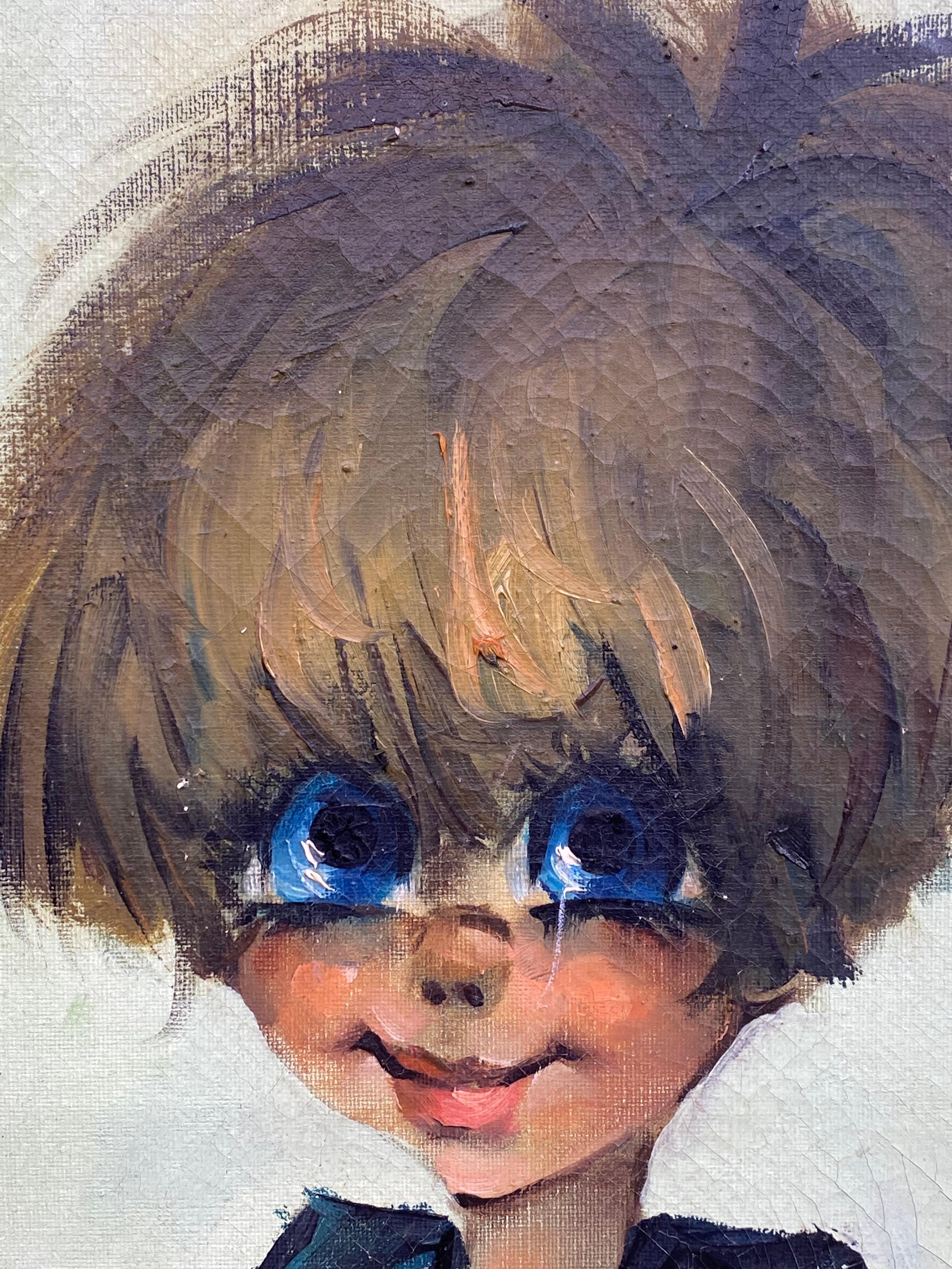 1964 Pinturas parisinas de niña y niño con ojos grandes, Pareja en venta 3