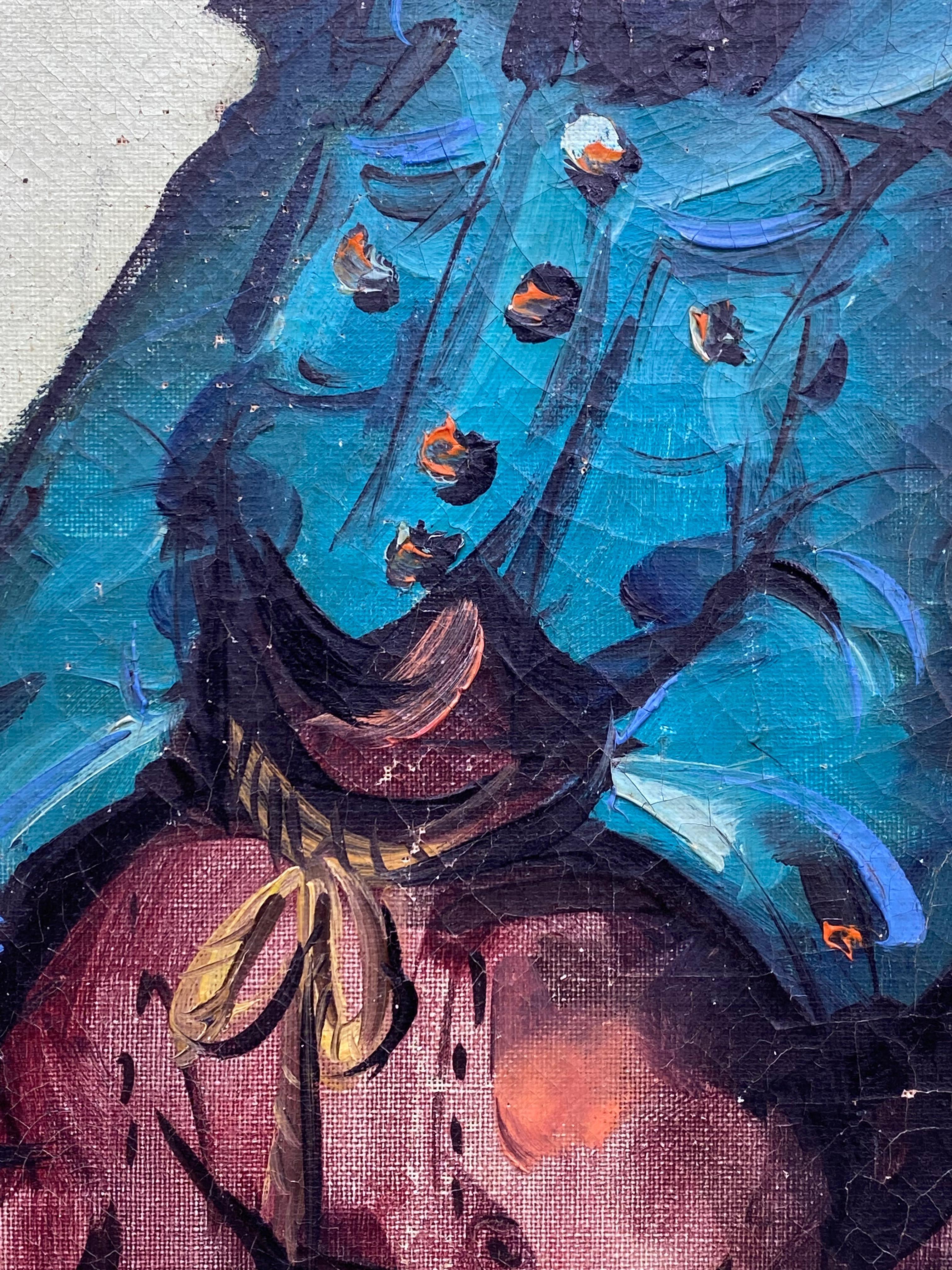 1964 Pinturas parisinas de niña y niño con ojos grandes, Pareja en venta 4