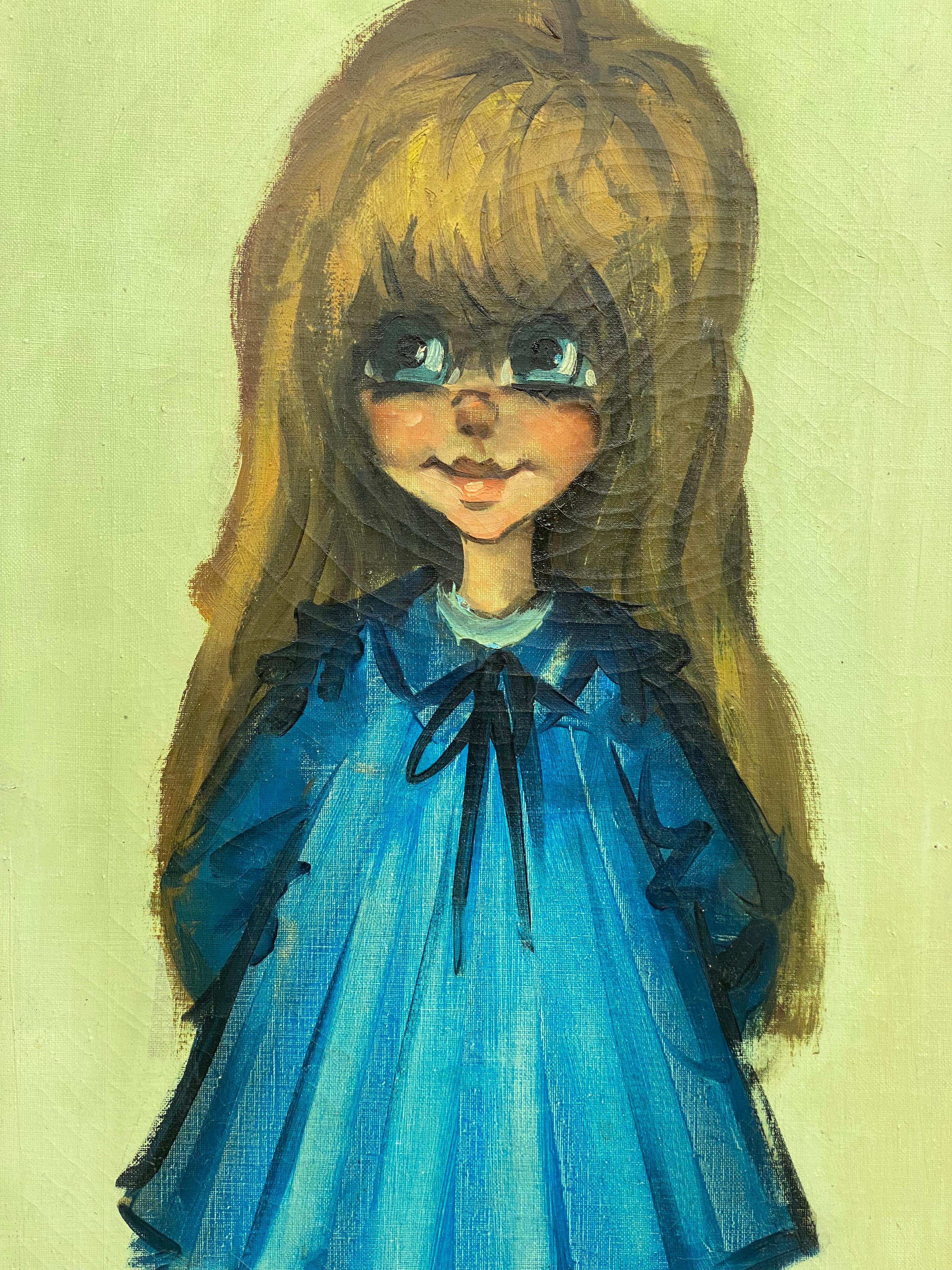 1964 Pinturas parisinas de niña y niño con ojos grandes, Pareja mediados del siglo XX en venta