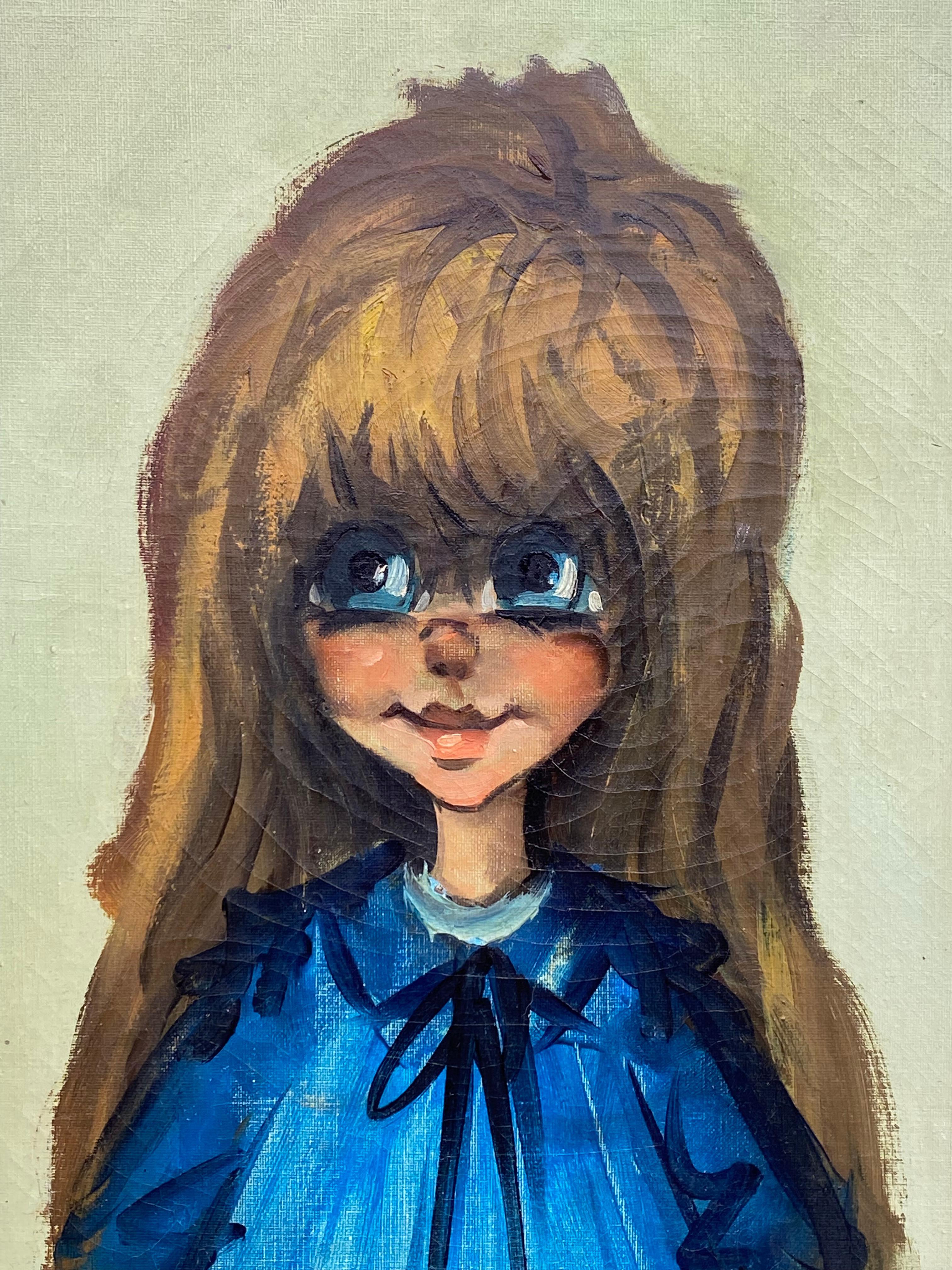 1964 Pinturas parisinas de niña y niño con ojos grandes, Pareja Lienzo en venta