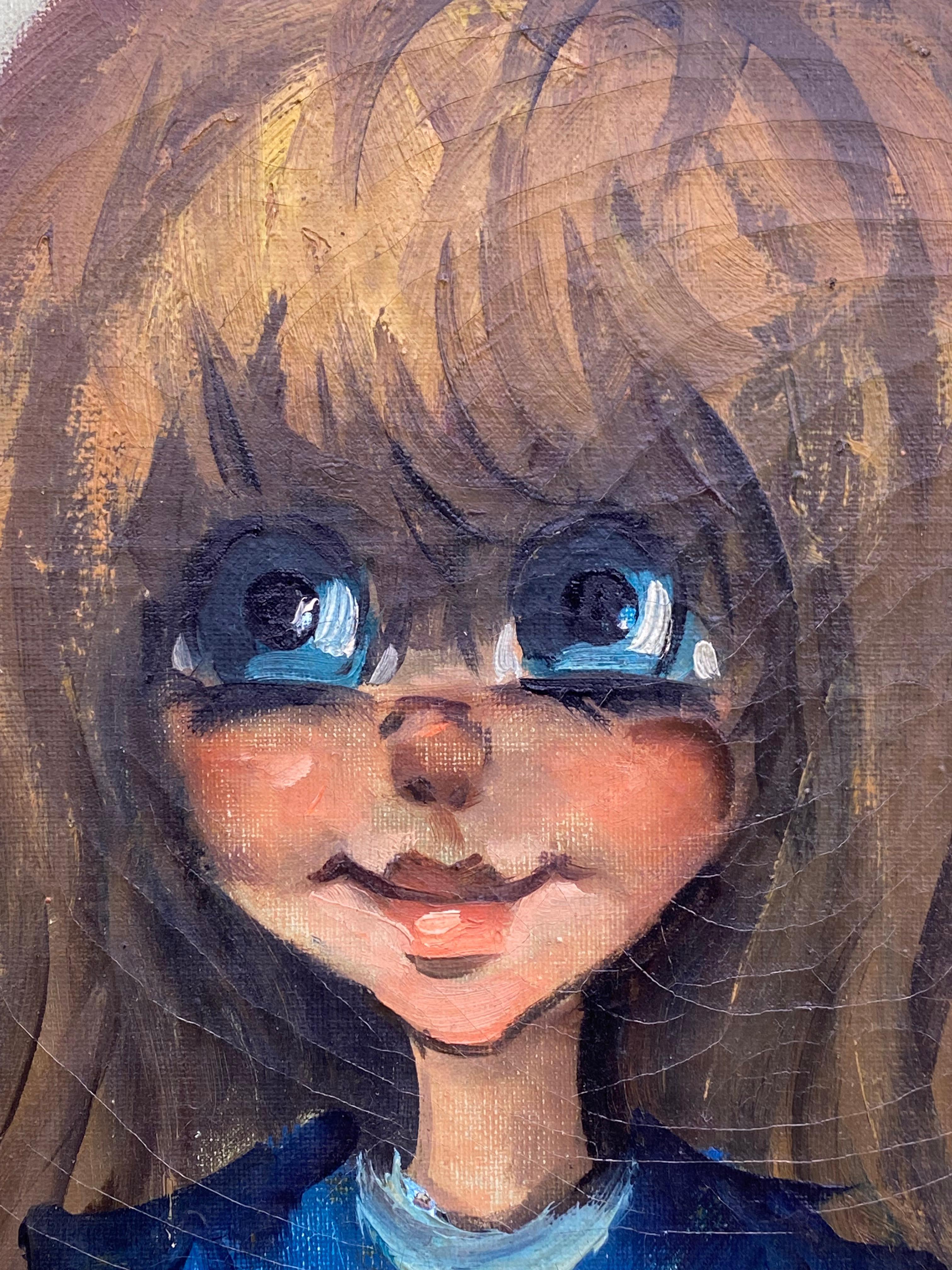 1964 Pinturas parisinas de niña y niño con ojos grandes, Pareja en venta 1